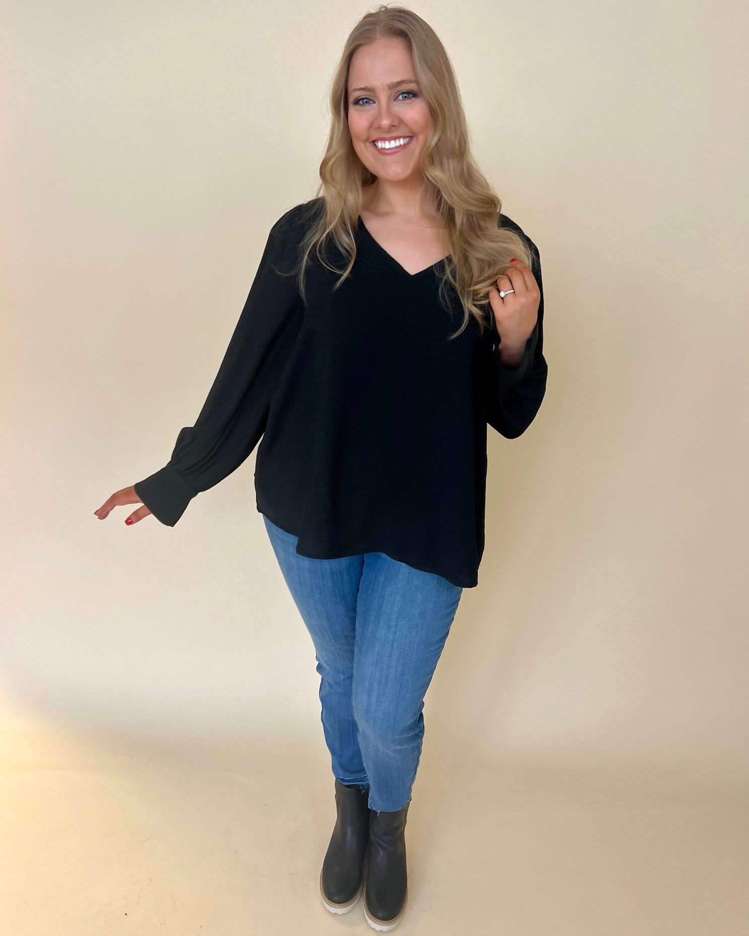 Find You Well Black Plus V-neck Top-Shop-Womens-Boutique-Clothing