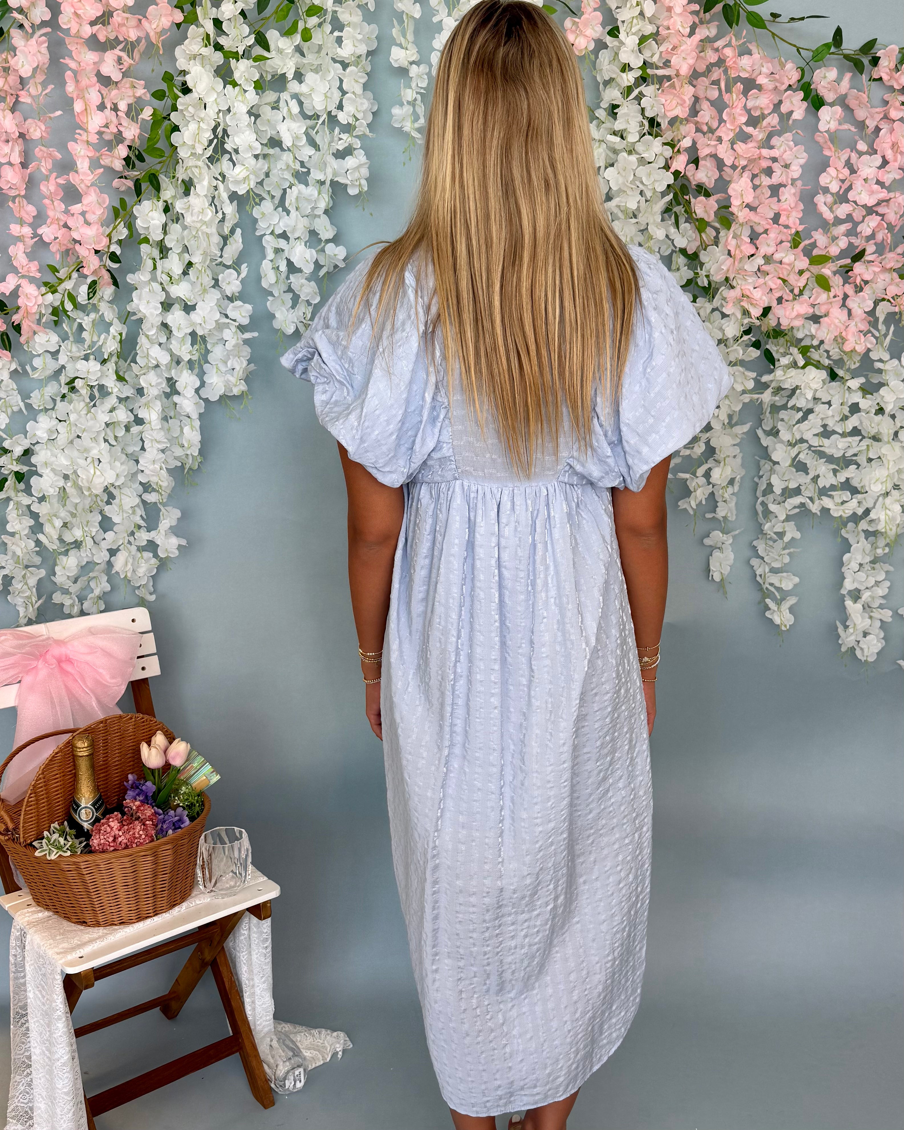 Your Wish Baby Blue Textured Midi Dress-Shop-Womens-Boutique-Clothing