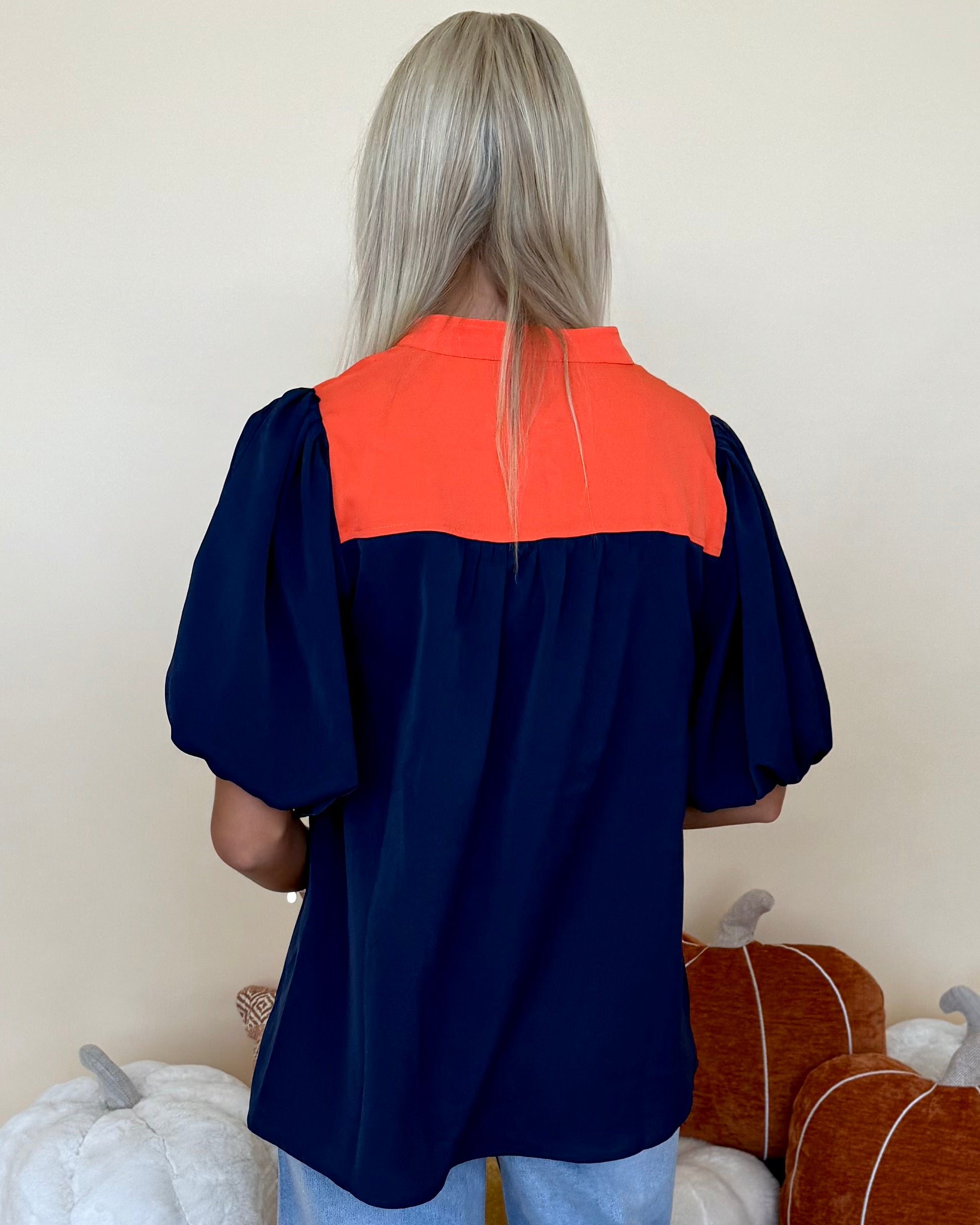 On The Plains Navy/Orange Colorblock Top-Shop-Womens-Boutique-Clothing