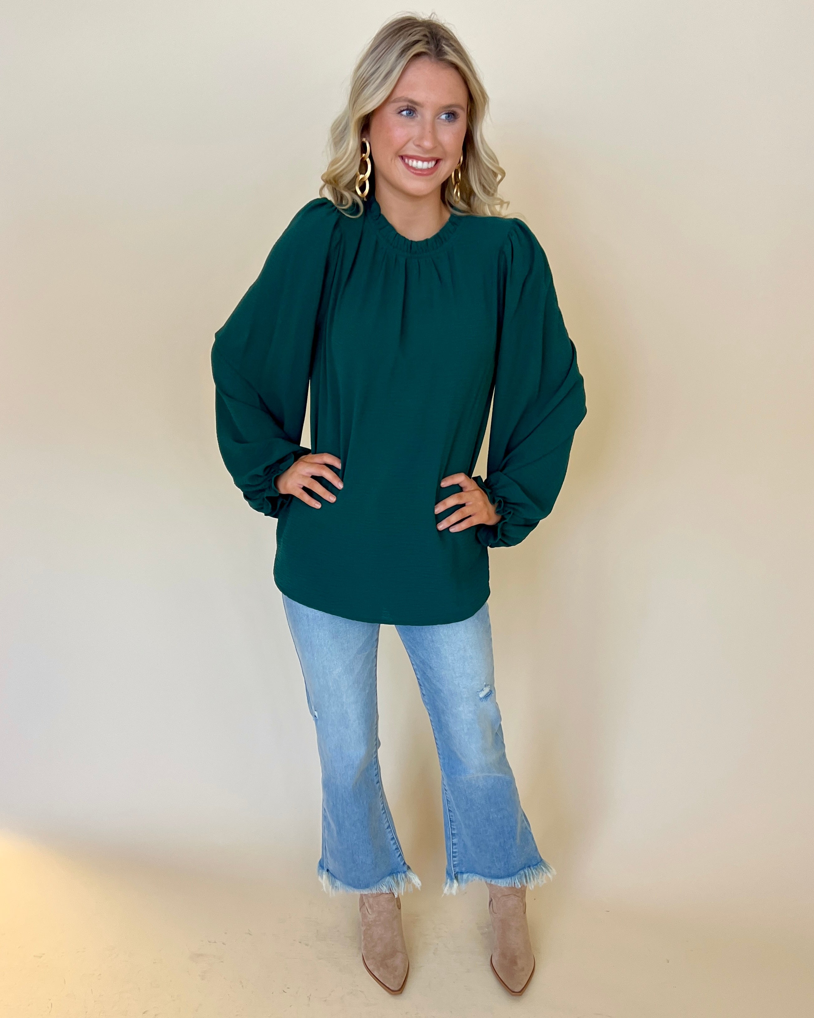 Just Right Hunter Ruffle Top-Shop-Womens-Boutique-Clothing