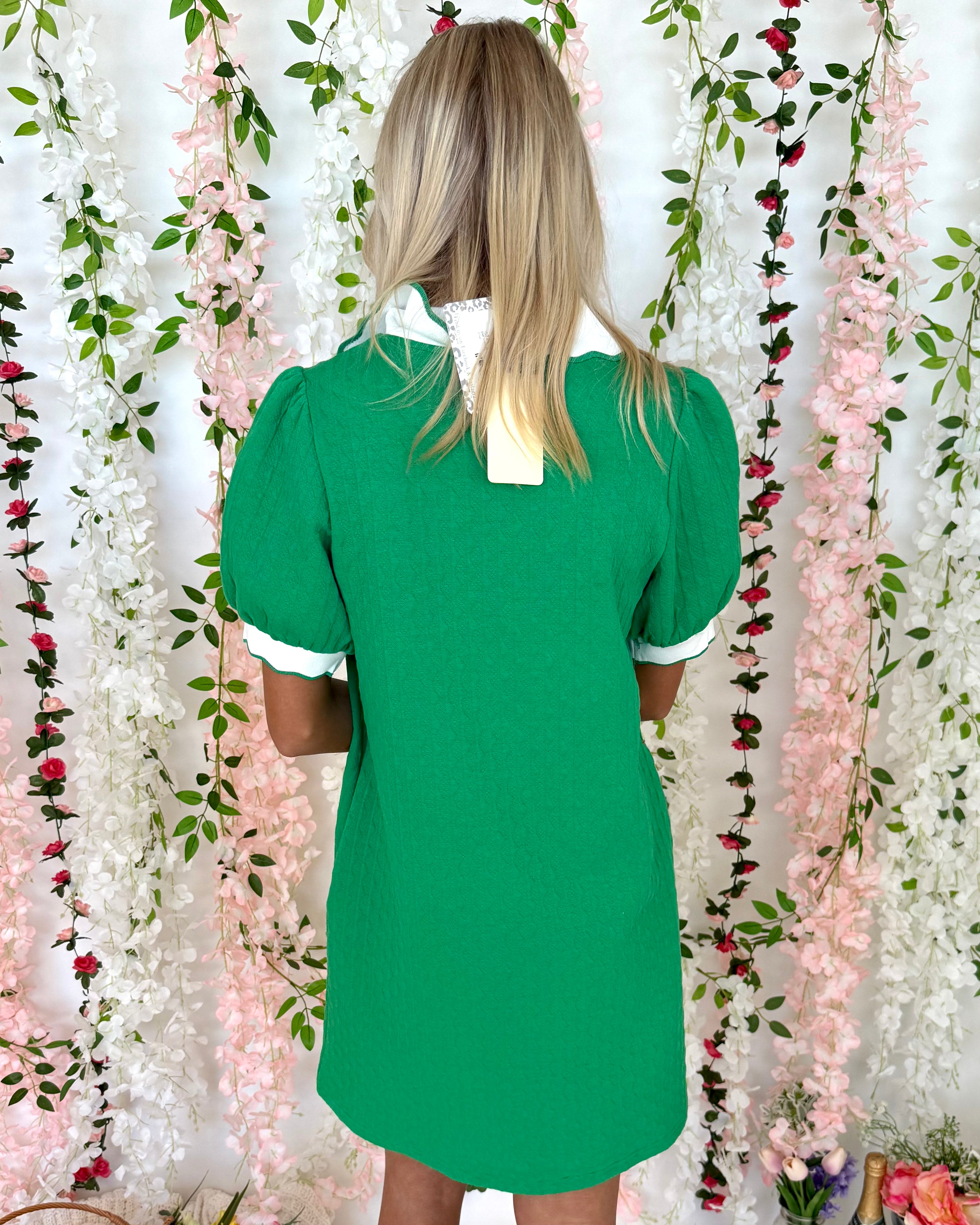 Unbeatable Green Collared Textured Dress-Shop-Womens-Boutique-Clothing