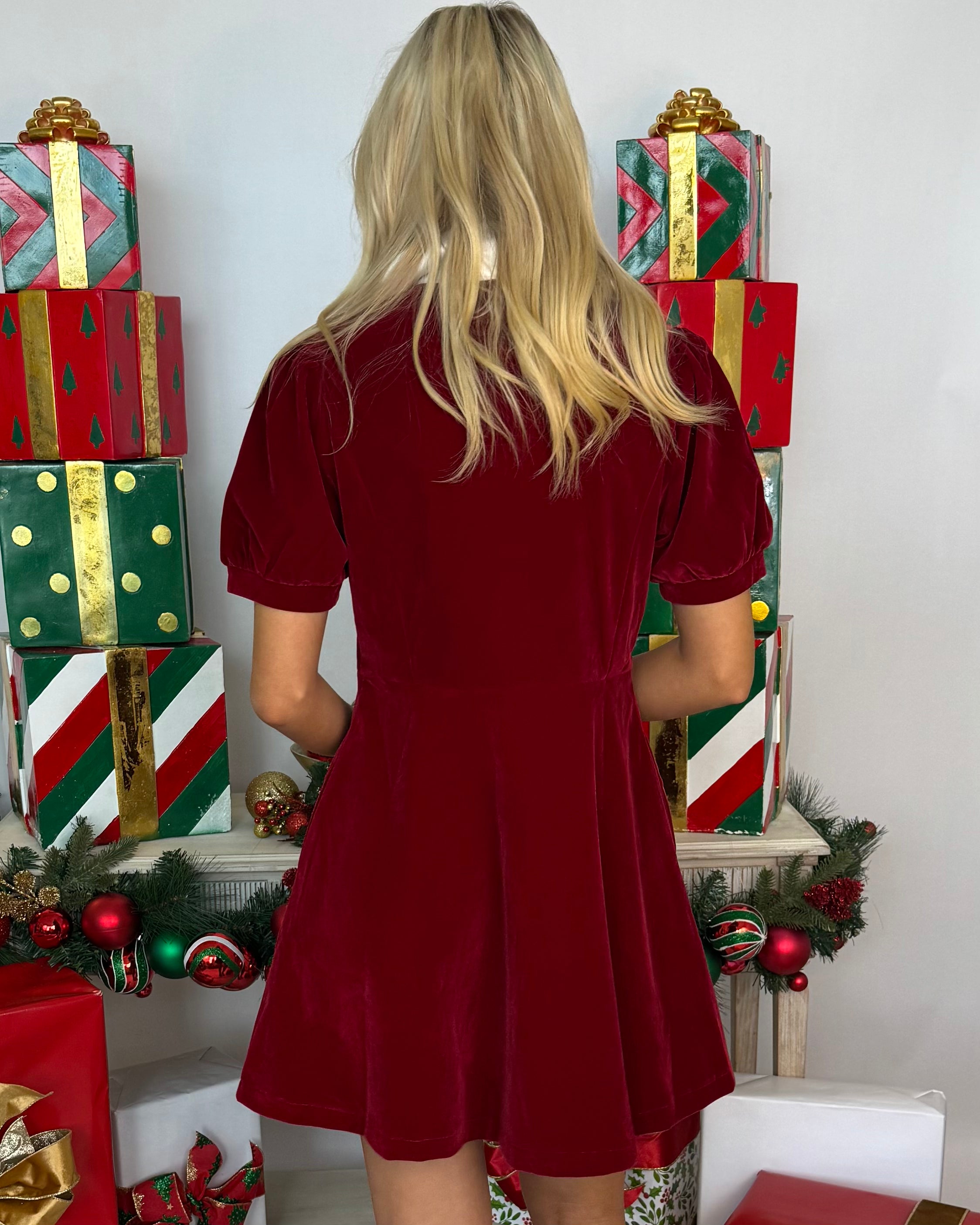 Moments Like This Burgundy Bow Button Dress-Shop-Womens-Boutique-Clothing