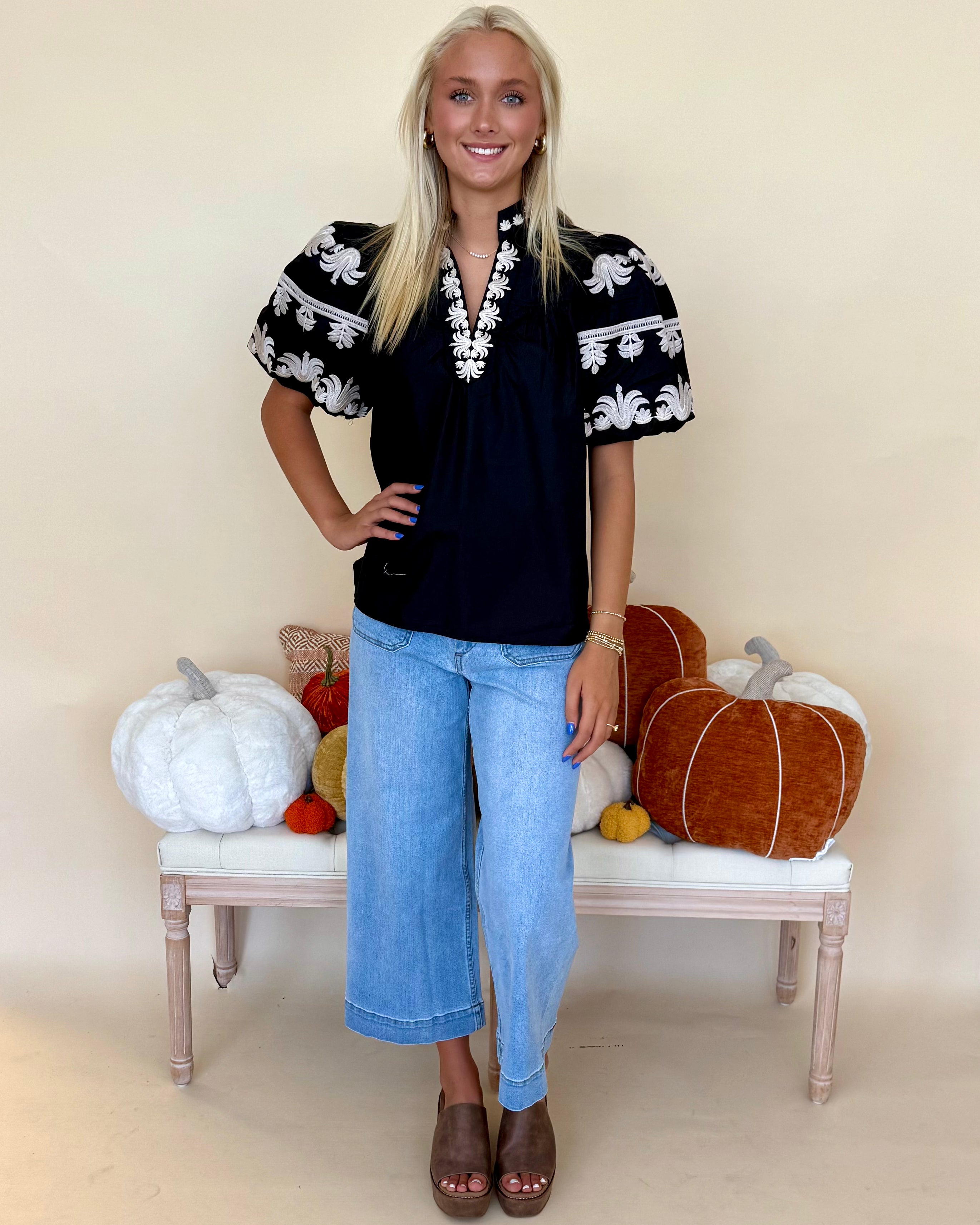 Catching Up Black Embroidered Top-Shop-Womens-Boutique-Clothing