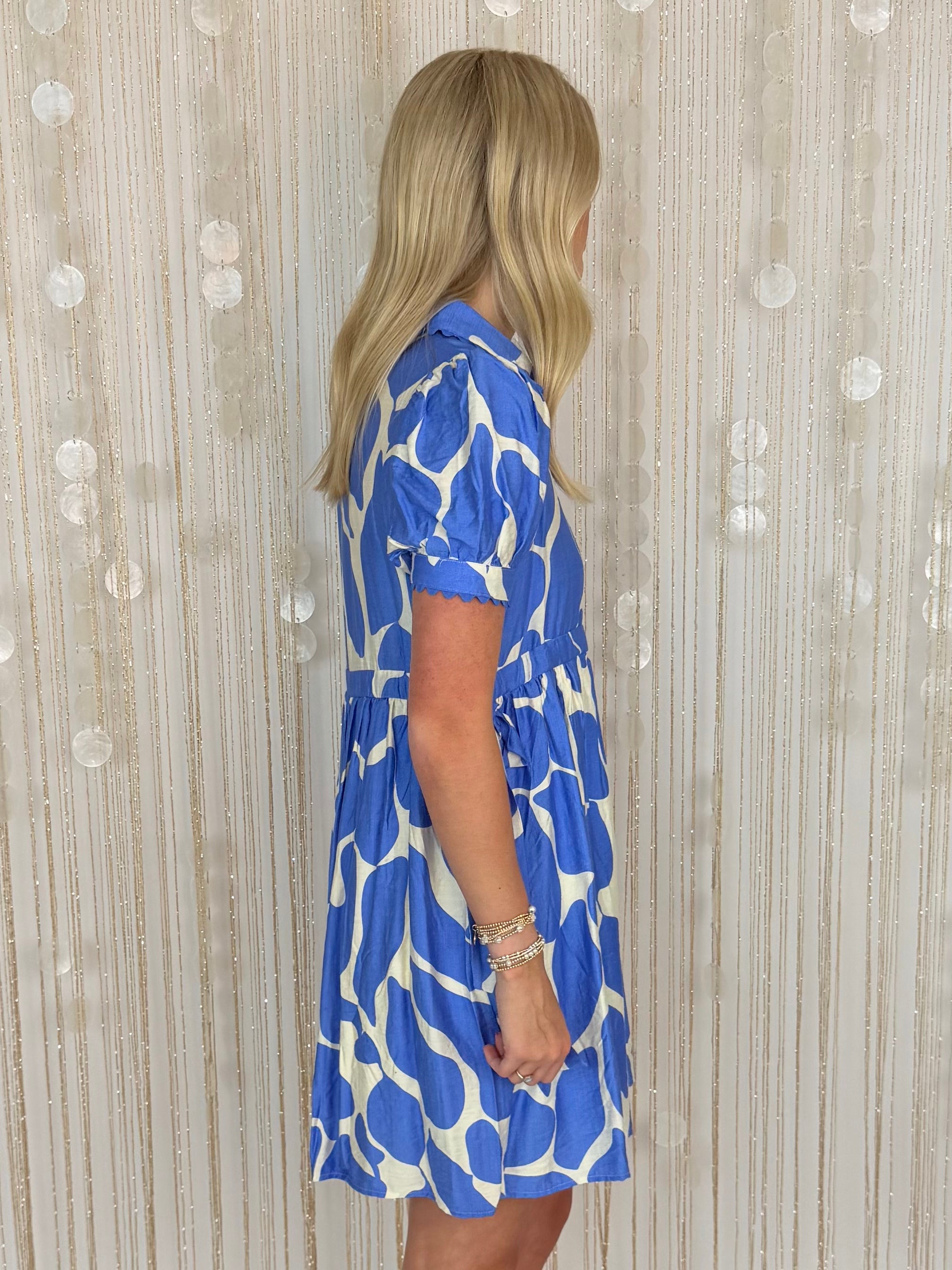 Only Rules Blue/Ivory Giraffe Print Dress-Shop-Womens-Boutique-Clothing