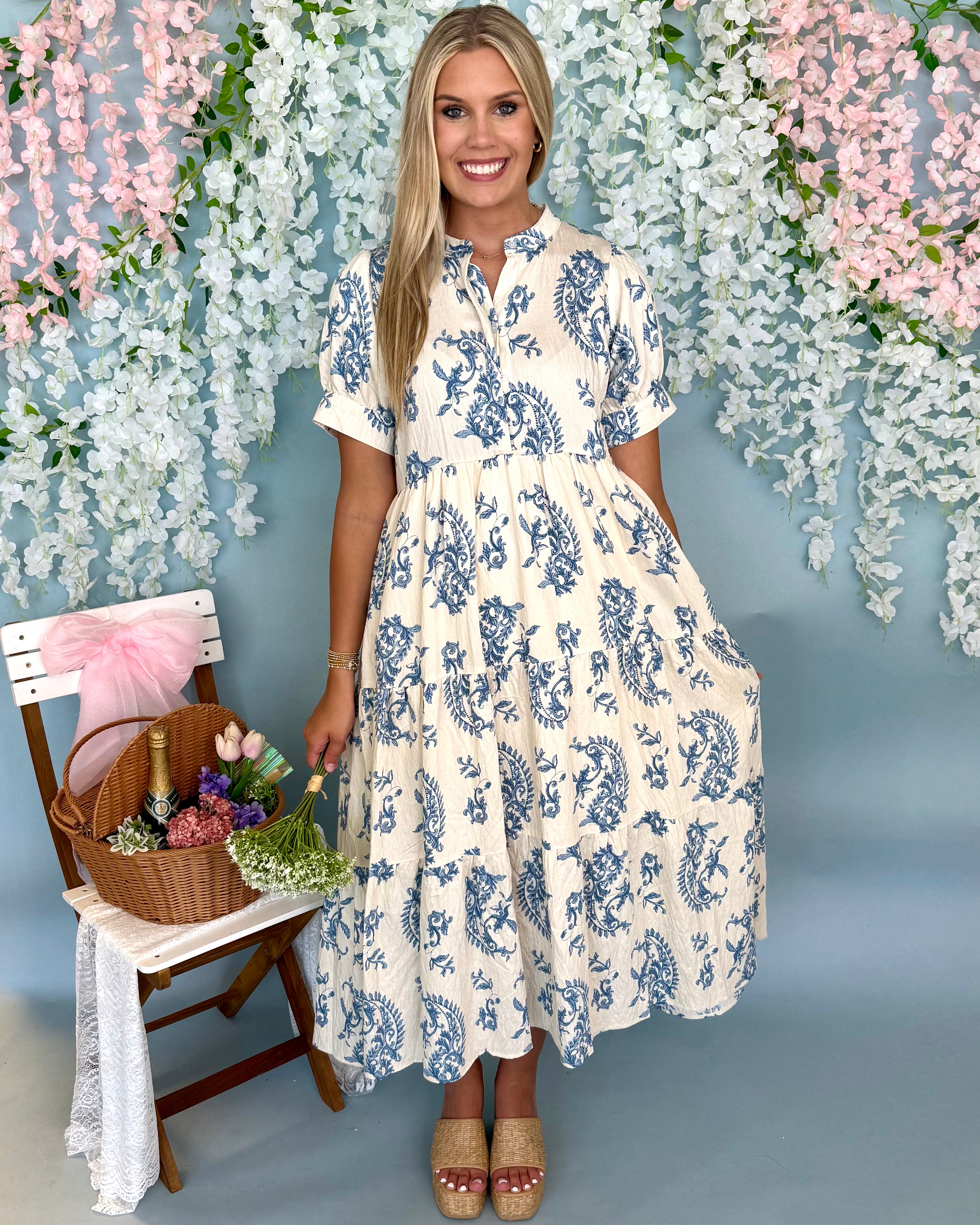 Courtyard Charm Blue Mix Paisley Maxi Dress-Shop-Womens-Boutique-Clothing