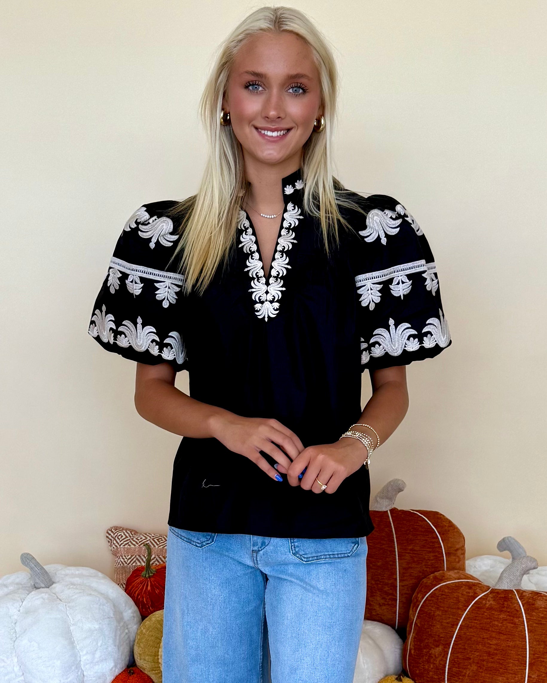 Catching Up Black Embroidered Top-Shop-Womens-Boutique-Clothing