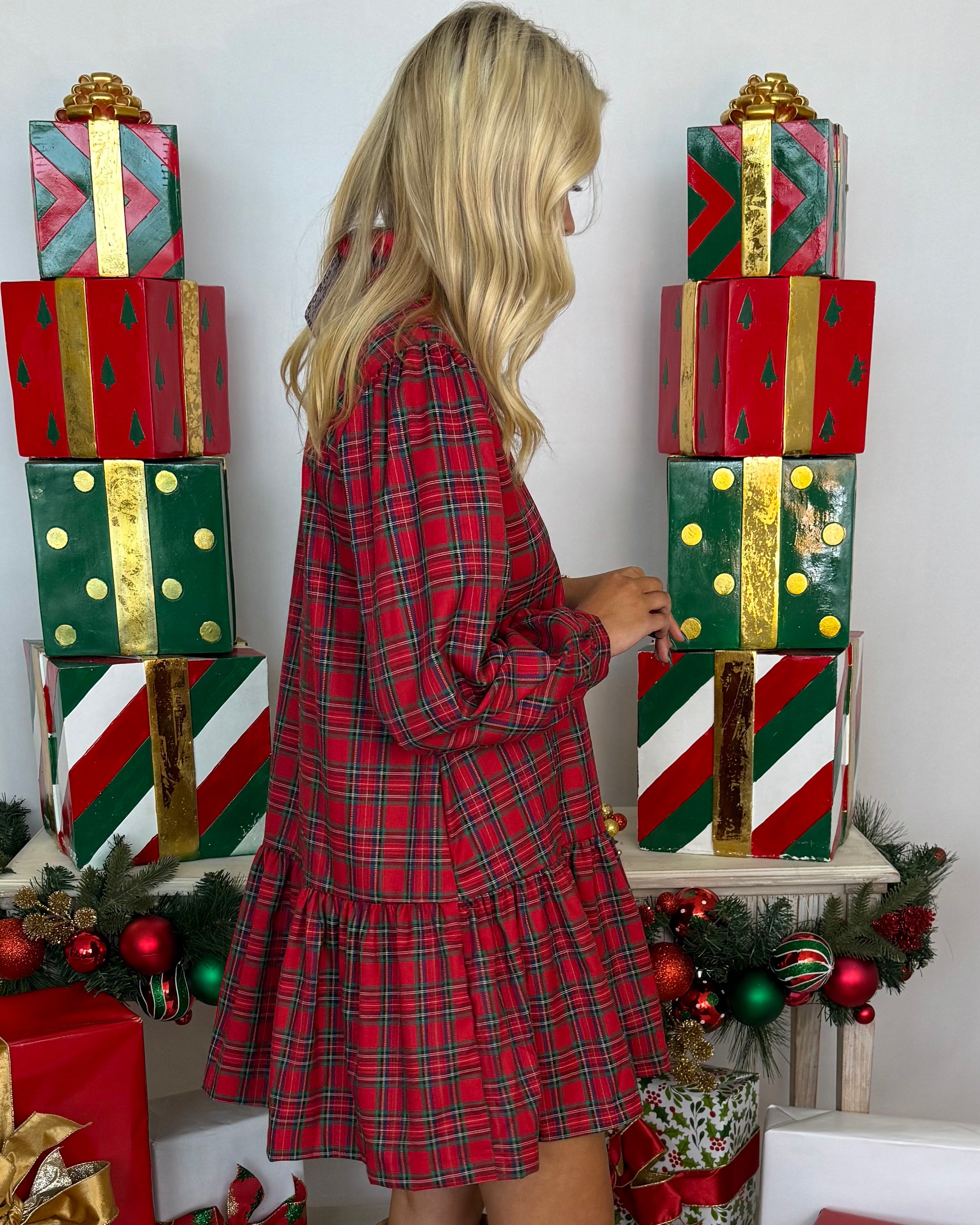 Be The Good Red Ruffle Plaid Dress-Shop-Womens-Boutique-Clothing