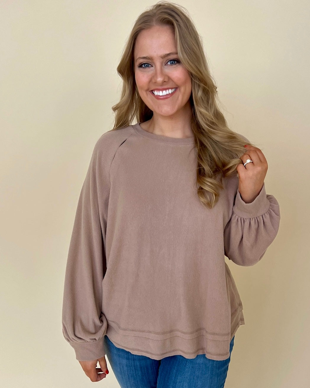 Smooth Sounds Mocha Plus Ribbed Knit Top-Shop-Womens-Boutique-Clothing