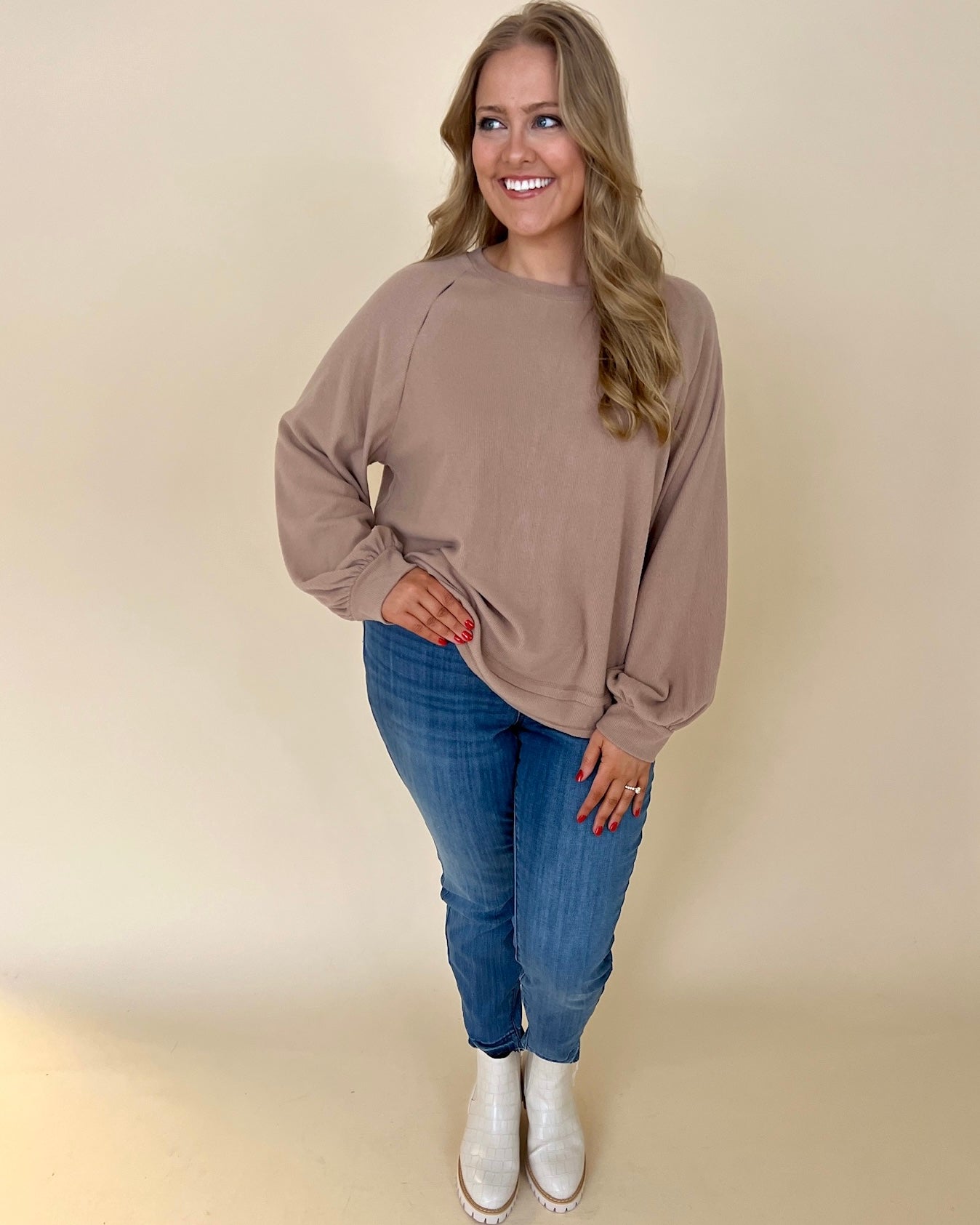 Smooth Sounds Mocha Plus Ribbed Knit Top-Shop-Womens-Boutique-Clothing
