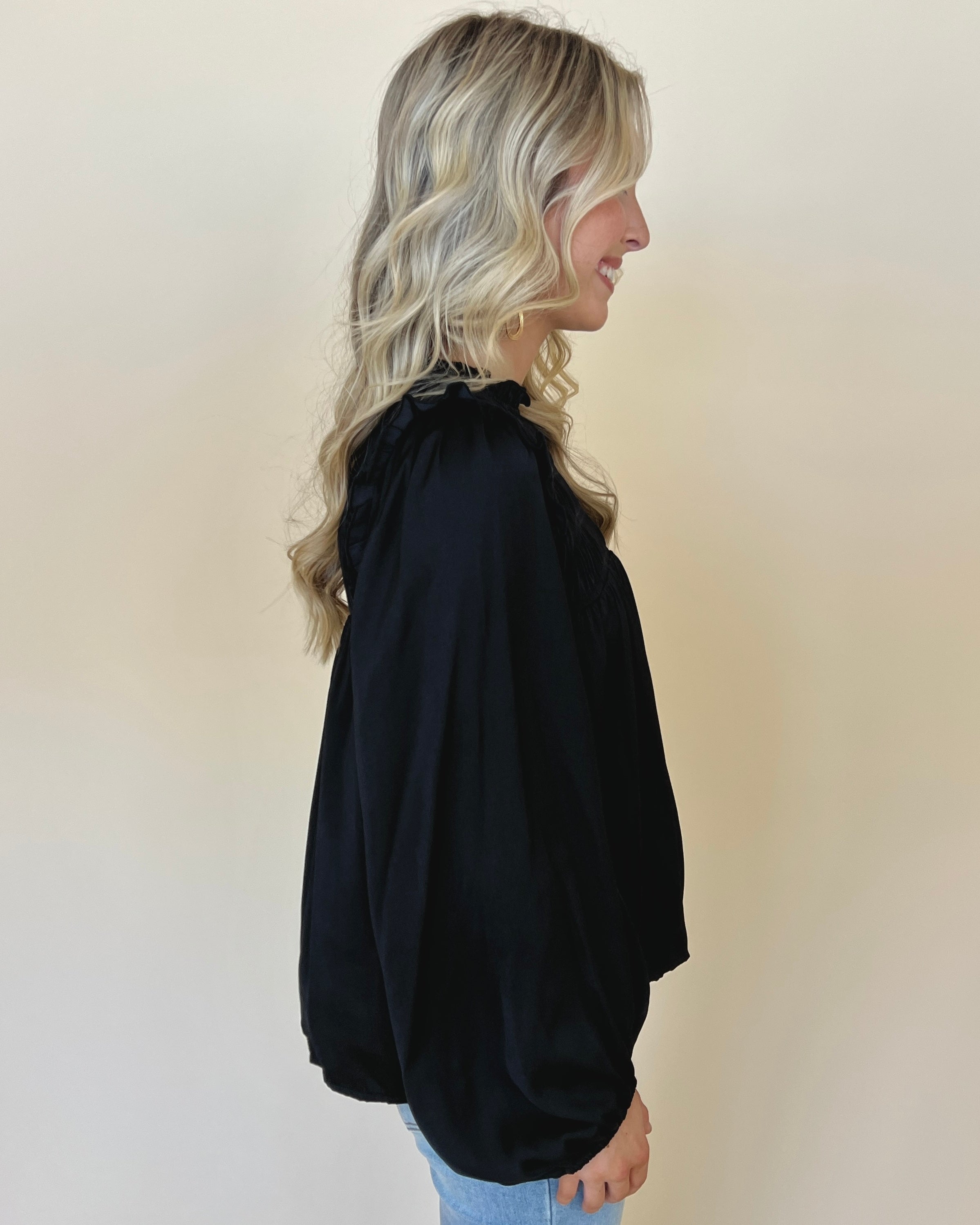 Take Me Back Black Satin Smocked Top-Shop-Womens-Boutique-Clothing