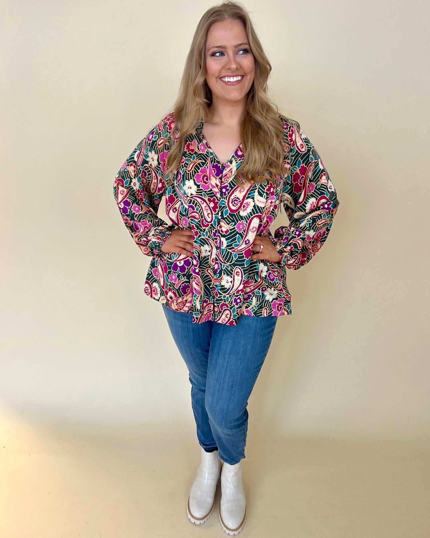 You First Teal Green Plus Paisley Top-Shop-Womens-Boutique-Clothing