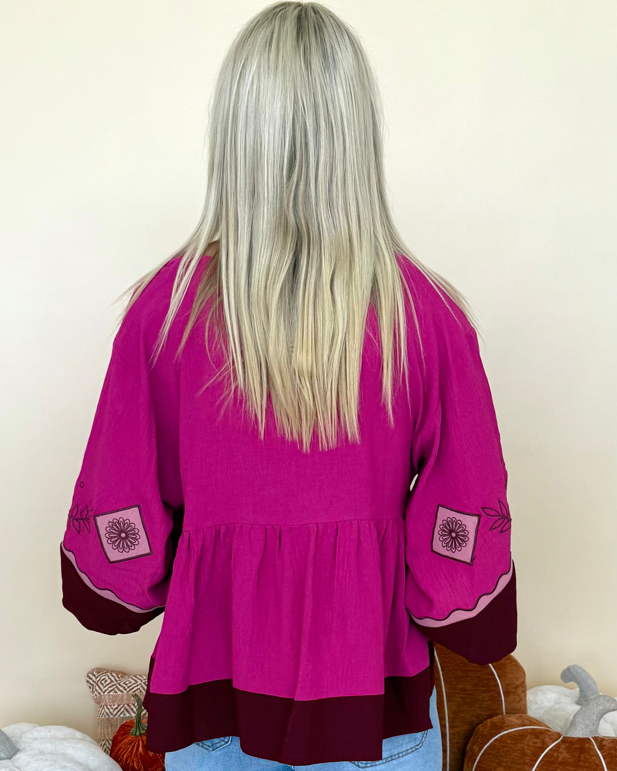 Staying Hopeful Fuchsia Embroidered Contrast Top-Shop-Womens-Boutique-Clothing
