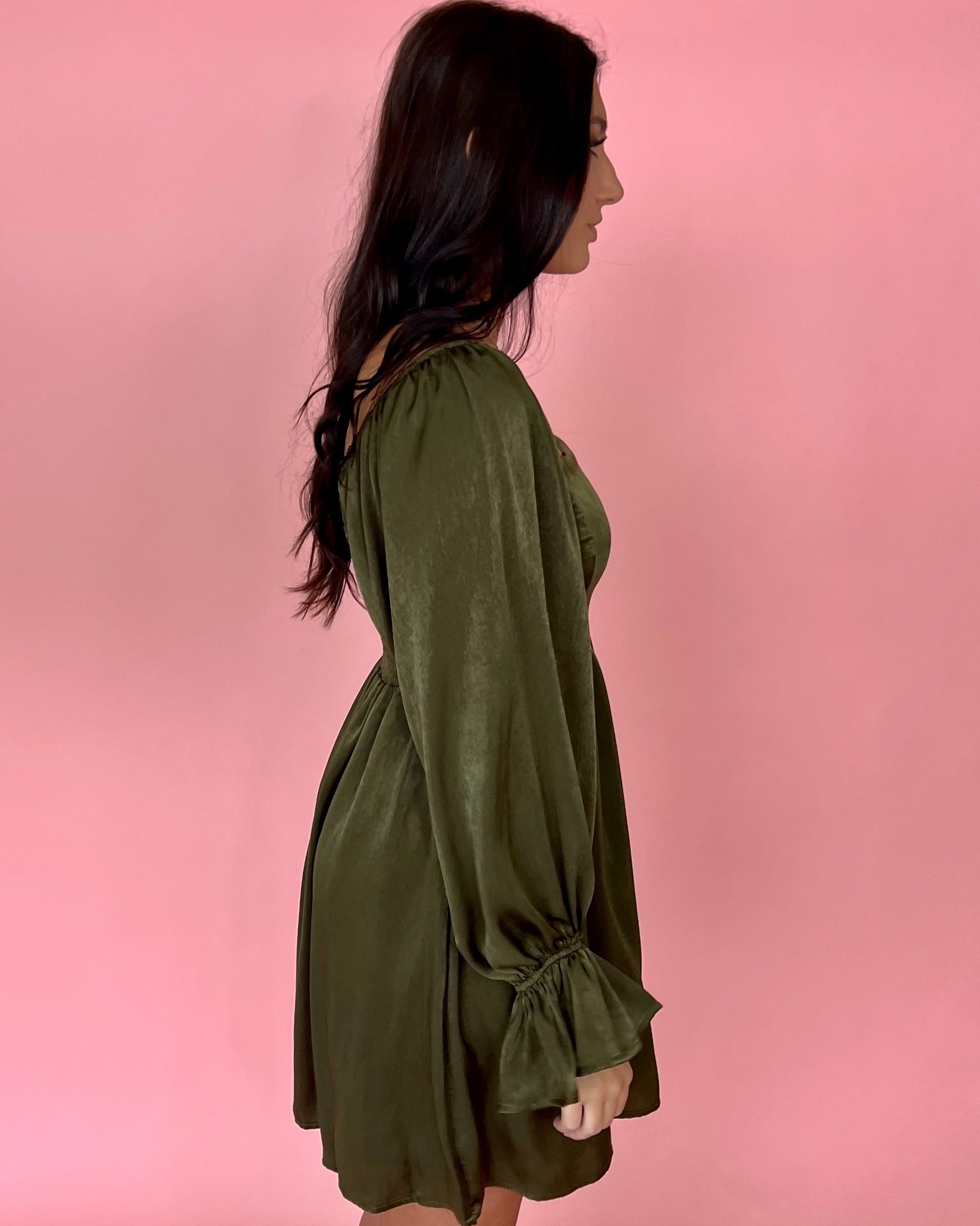 Always Be Near Olive Satin Dress-Shop-Womens-Boutique-Clothing