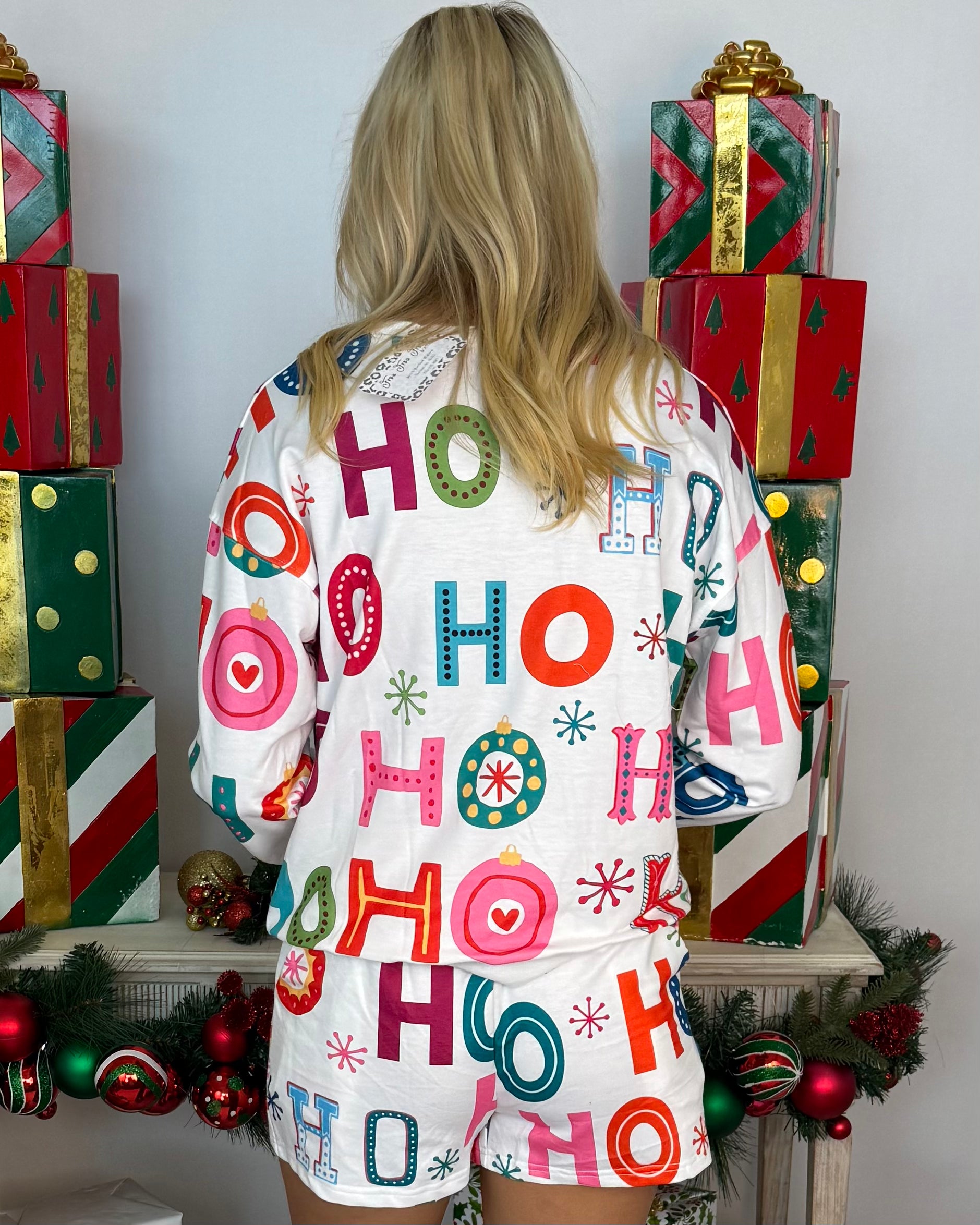 Cozy Sweetness White "Ho Ho Ho" Short Set-Shop-Womens-Boutique-Clothing