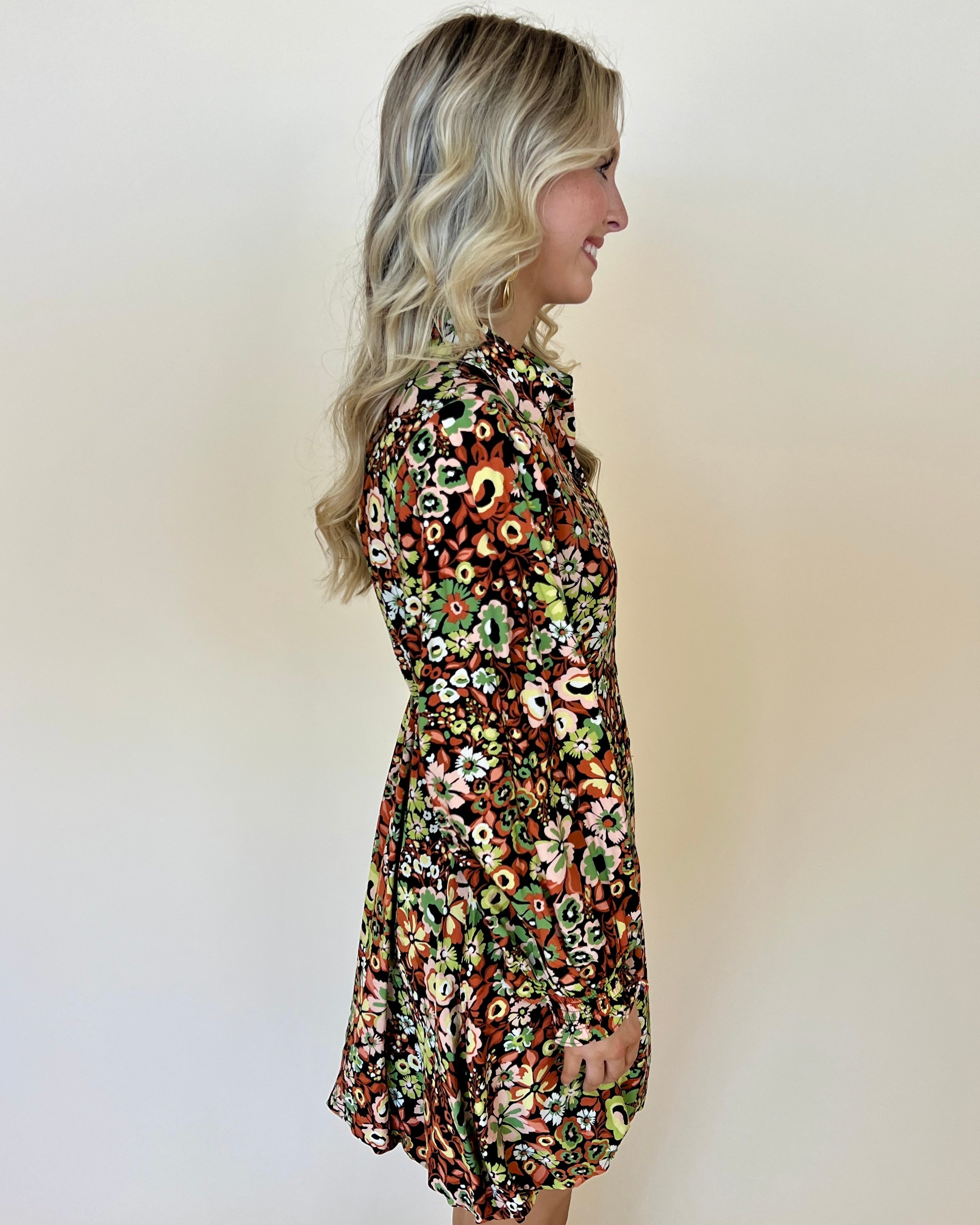 Floral Dream Black Floral Bubble Hem Dress-Shop-Womens-Boutique-Clothing