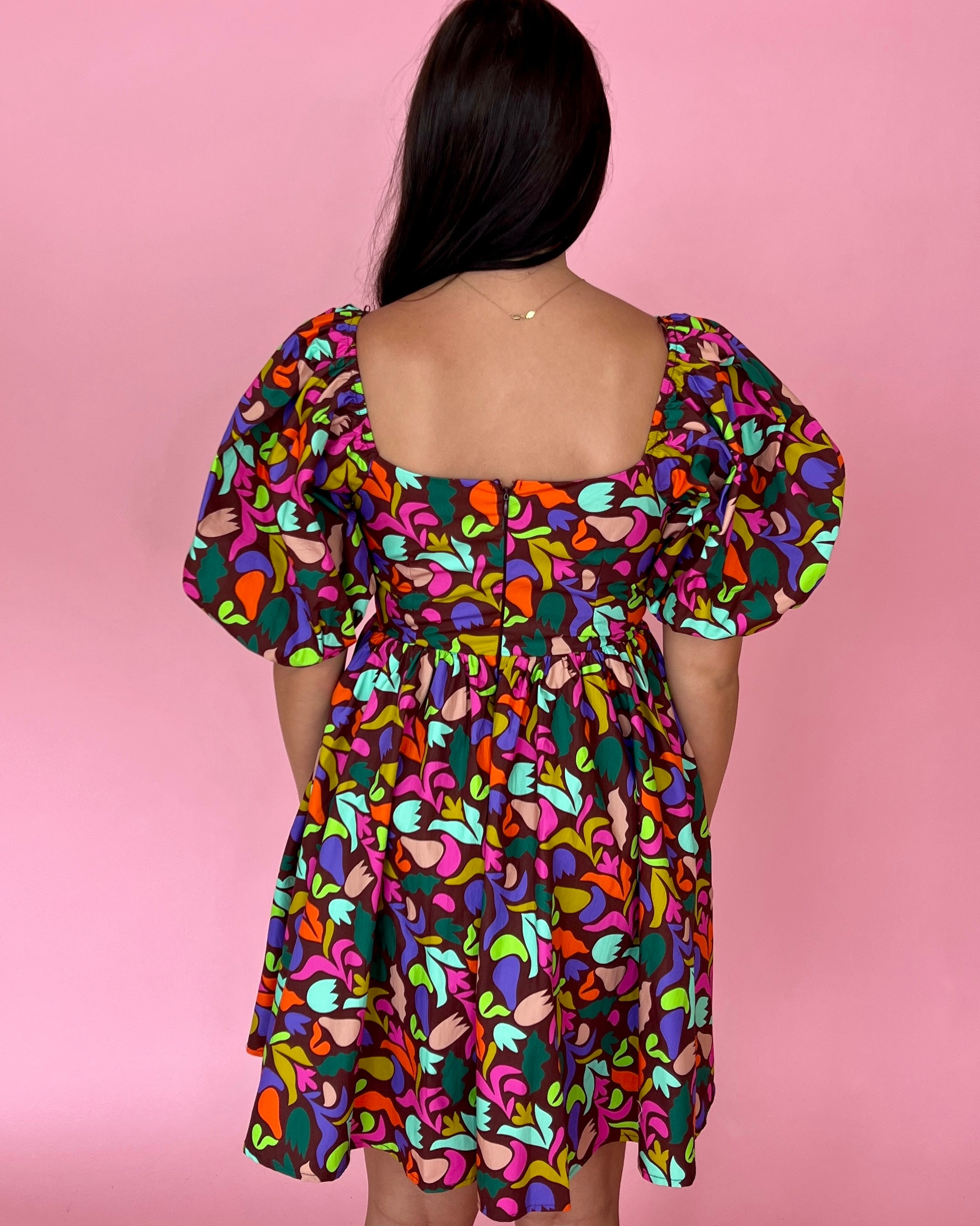 Forgive and Forget Brown Printed Puff Sleeve Dress-Shop-Womens-Boutique-Clothing