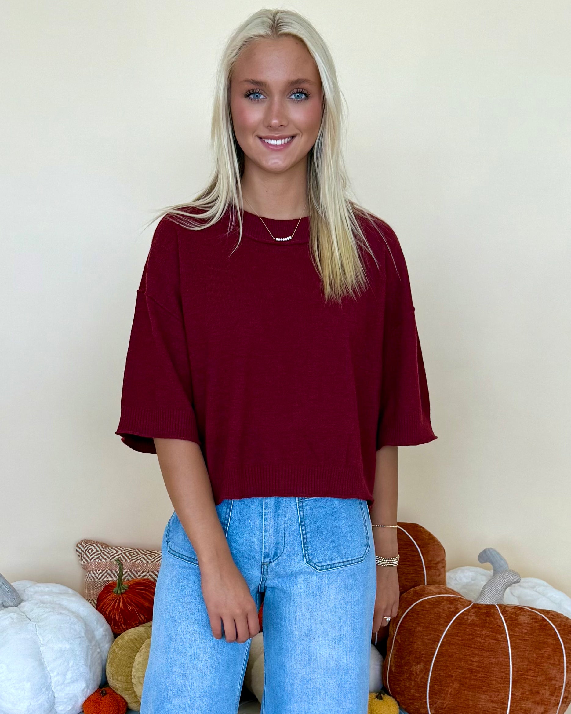 All Settled Garnet 3/4 Sleeve Top-Shop-Womens-Boutique-Clothing