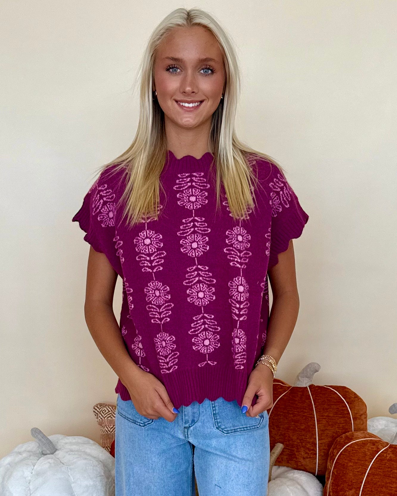 Never Out Berry Floral Sweater Vest-Shop-Womens-Boutique-Clothing