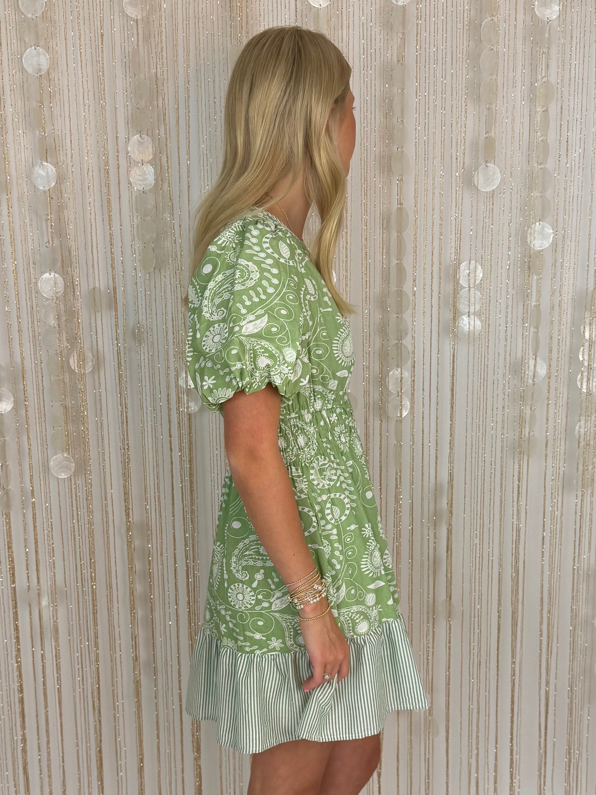 Soft Horizon Green Paisley Smocked Dress-Shop-Womens-Boutique-Clothing