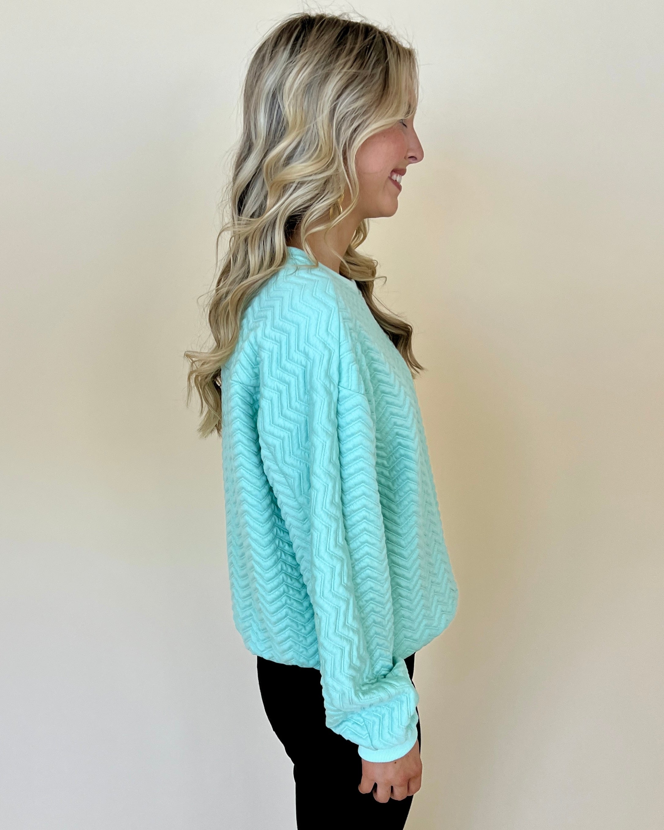 Easily Impressed Mint Blue Chevron Textured Top-Shop-Womens-Boutique-Clothing