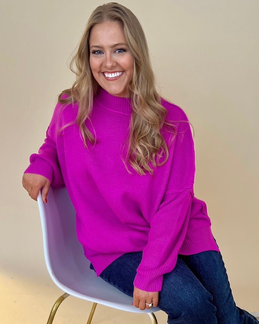 A Dream Magenta Pink Plus Ribbed Knit Sweater-Shop-Womens-Boutique-Clothing