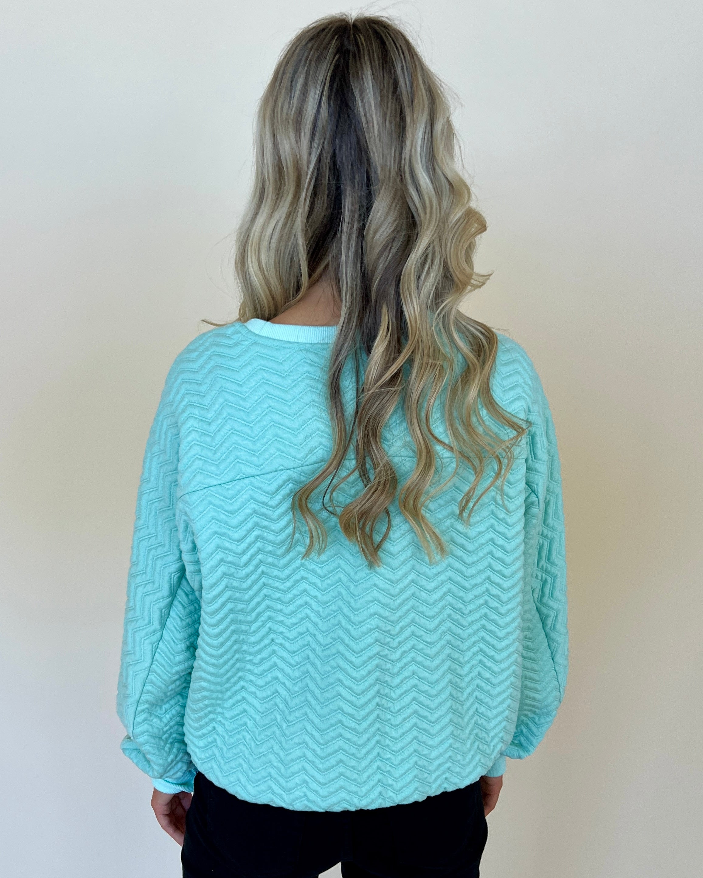 Easily Impressed Mint Blue Chevron Textured Top-Shop-Womens-Boutique-Clothing