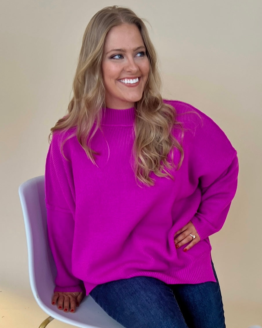 A Dream Magenta Pink Plus Ribbed Knit Sweater-Shop-Womens-Boutique-Clothing
