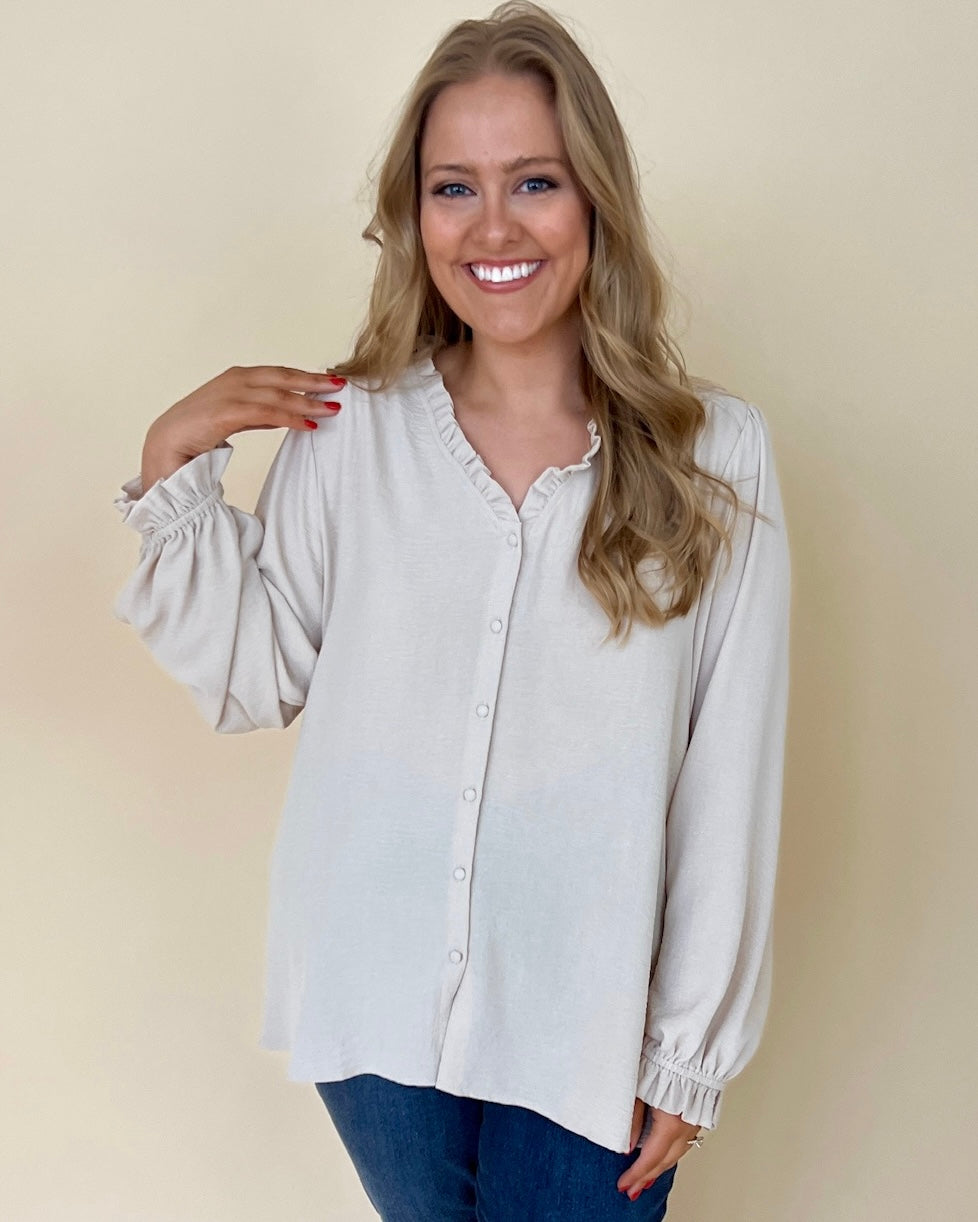 Flourishing Oatmeal Plus Button Top-Shop-Womens-Boutique-Clothing