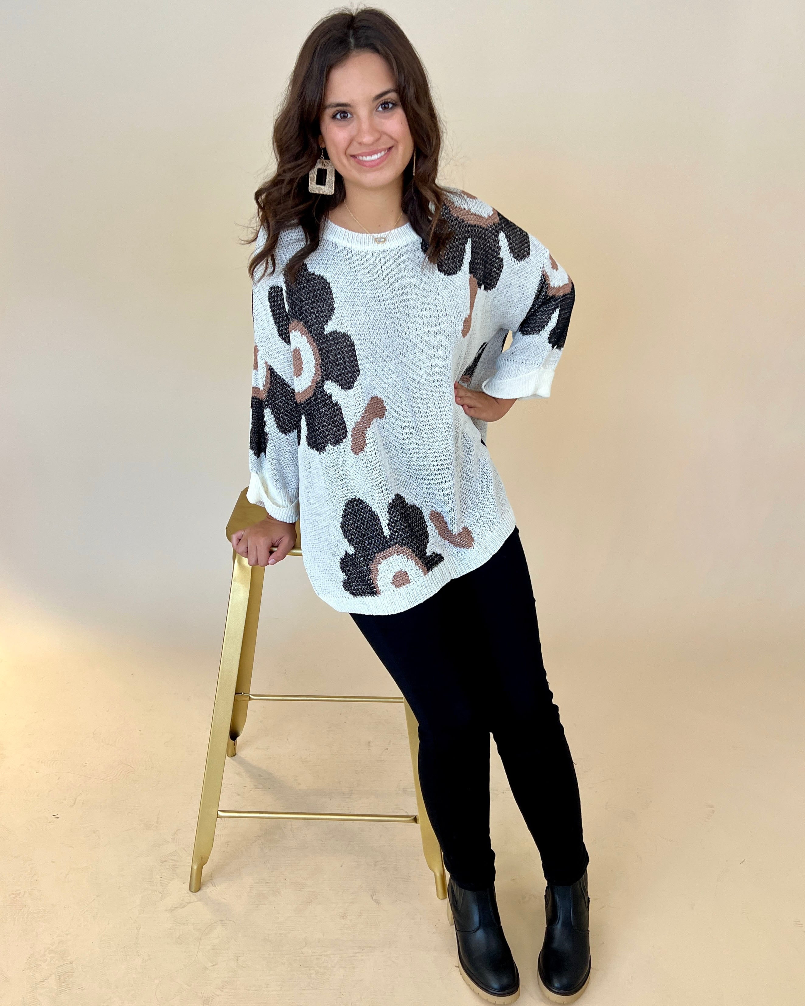 In The Moment Ivory Floral Knit Sweater-Shop-Womens-Boutique-Clothing