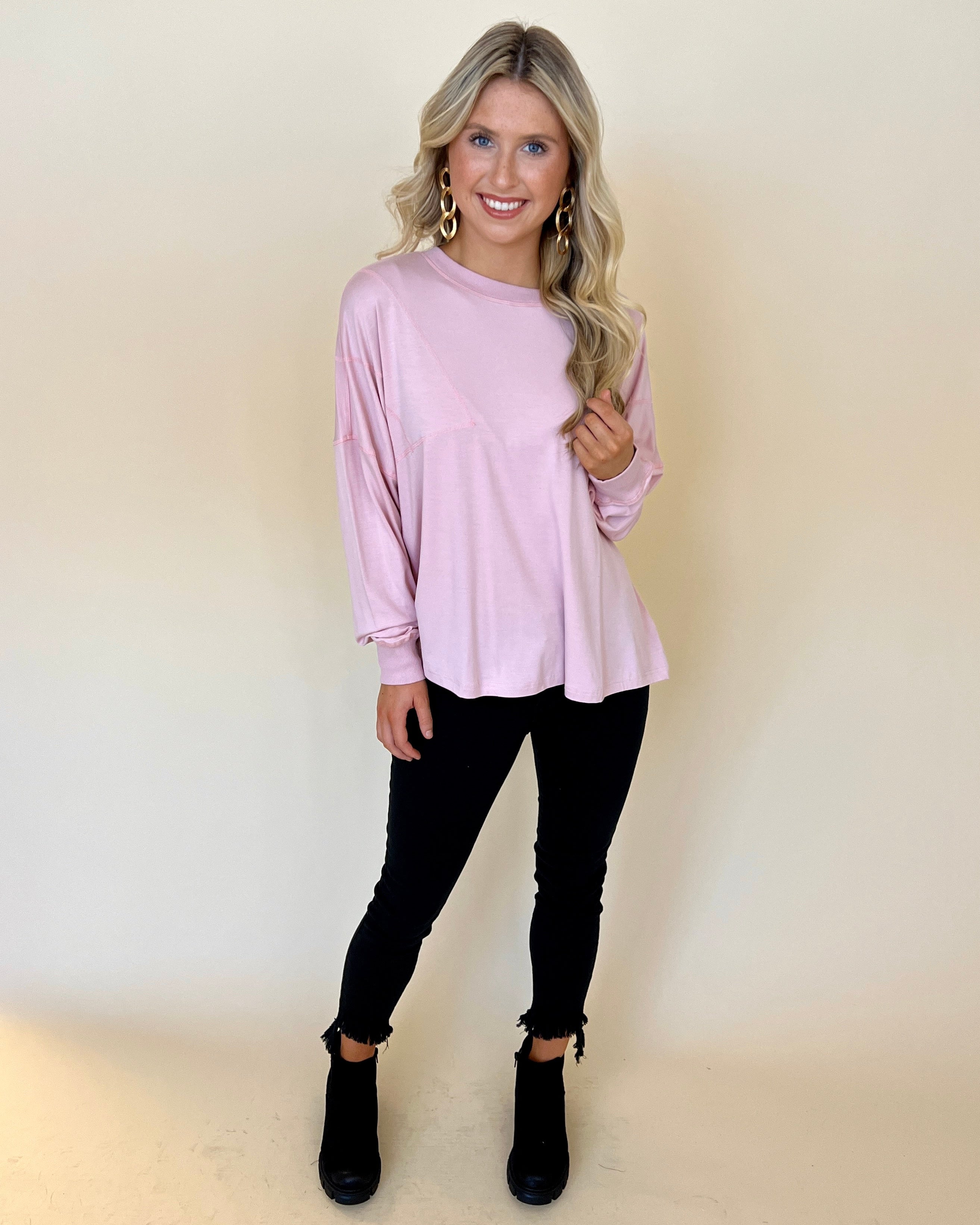Beyond Beautiful V Rose Seam Detail Loose Fit Top-Shop-Womens-Boutique-Clothing
