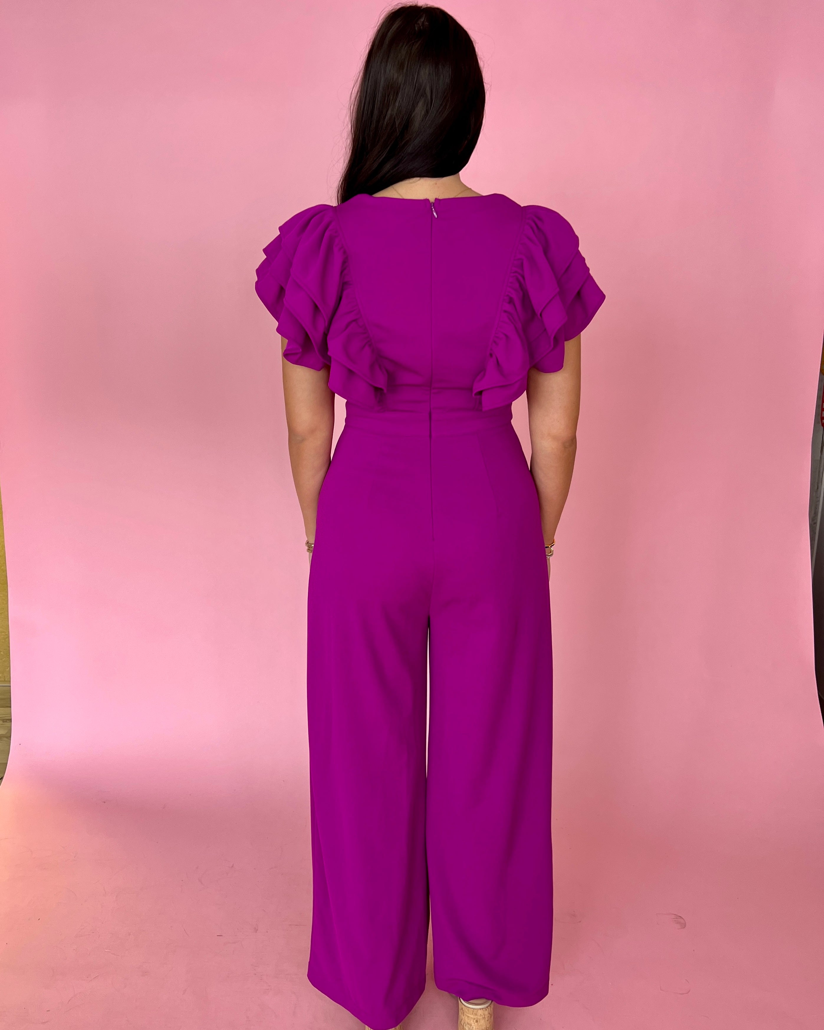 It's All You Violet V-neck Ruffle Sleeve Jumpsuit-Shop-Womens-Boutique-Clothing