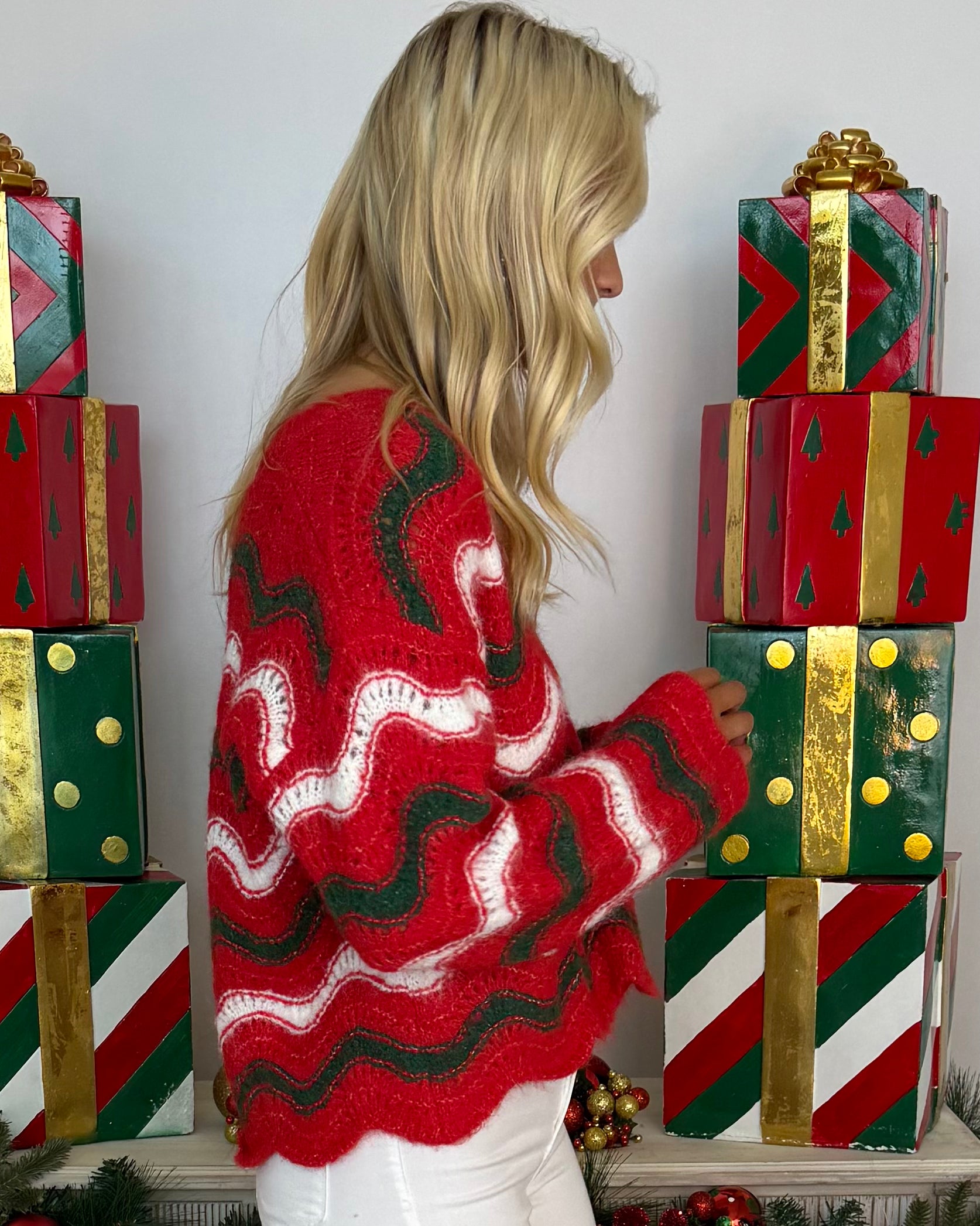 Good Tidings Red/Green Multi Wavy Stripe Sweater-Shop-Womens-Boutique-Clothing