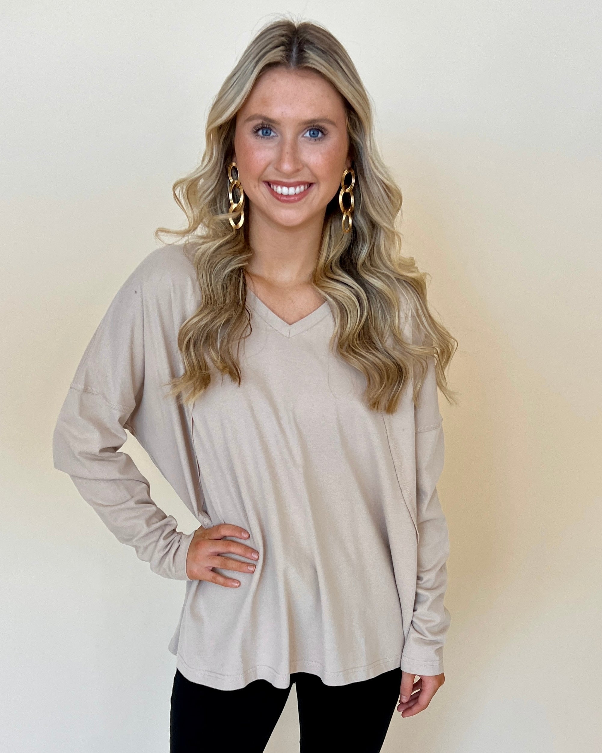 Cold Nights Lt Khaki Jersey Dolman Top-Shop-Womens-Boutique-Clothing