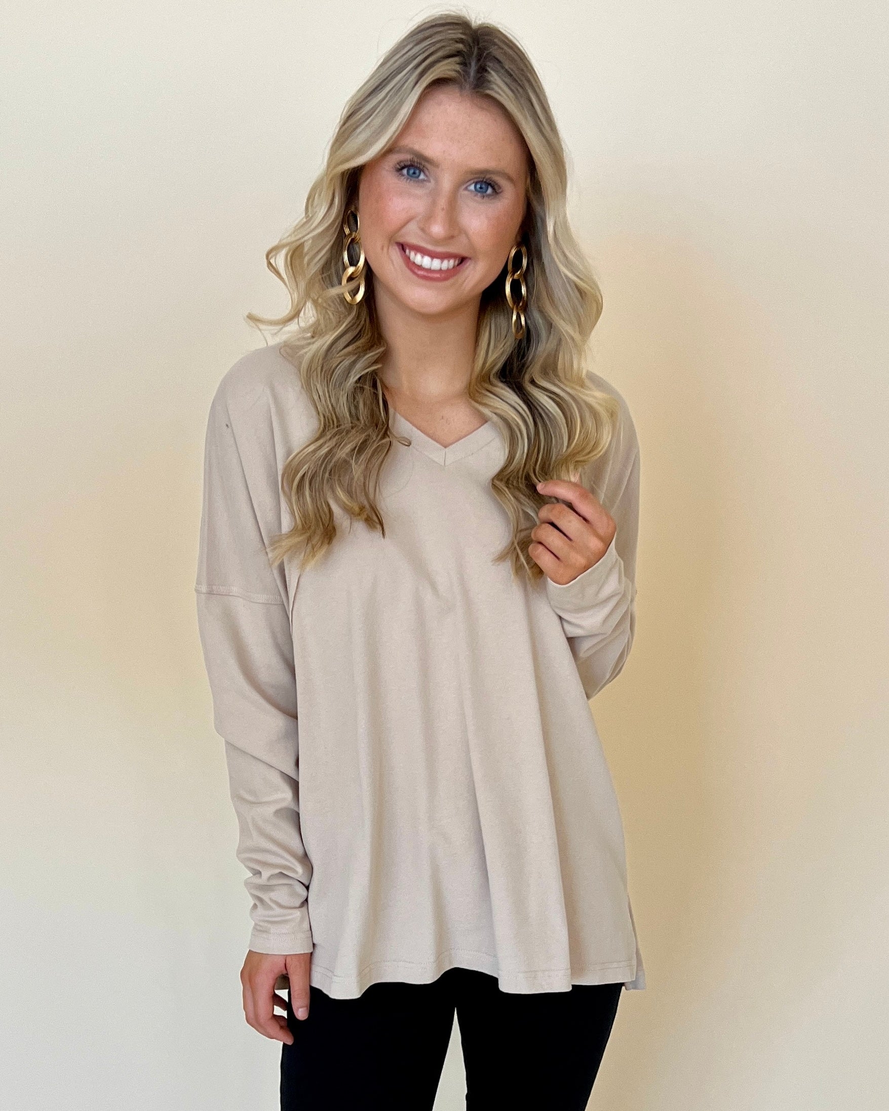 Cold Nights Lt Khaki Jersey Dolman Top-Shop-Womens-Boutique-Clothing
