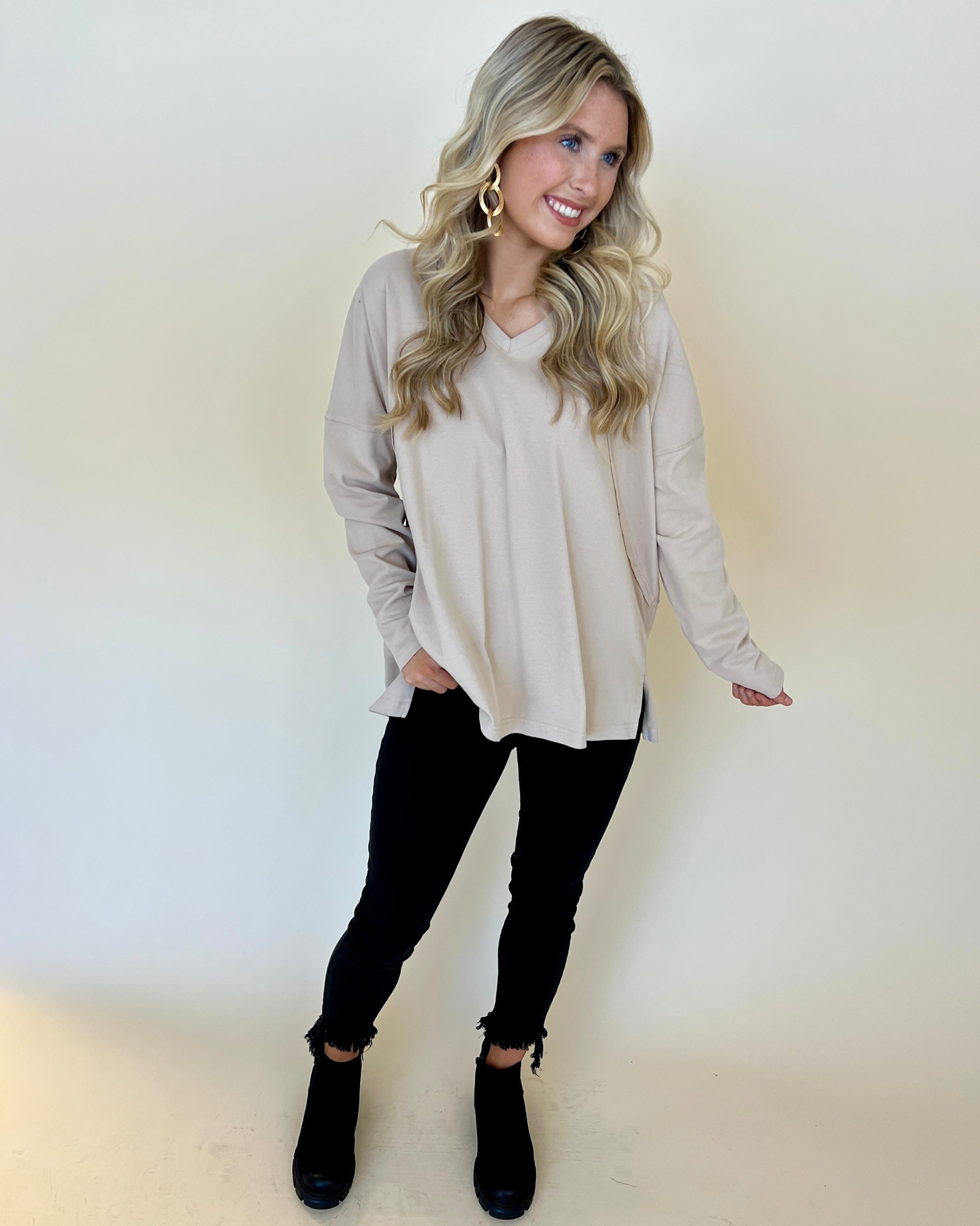 Cold Nights Lt Khaki Jersey Dolman Top-Shop-Womens-Boutique-Clothing