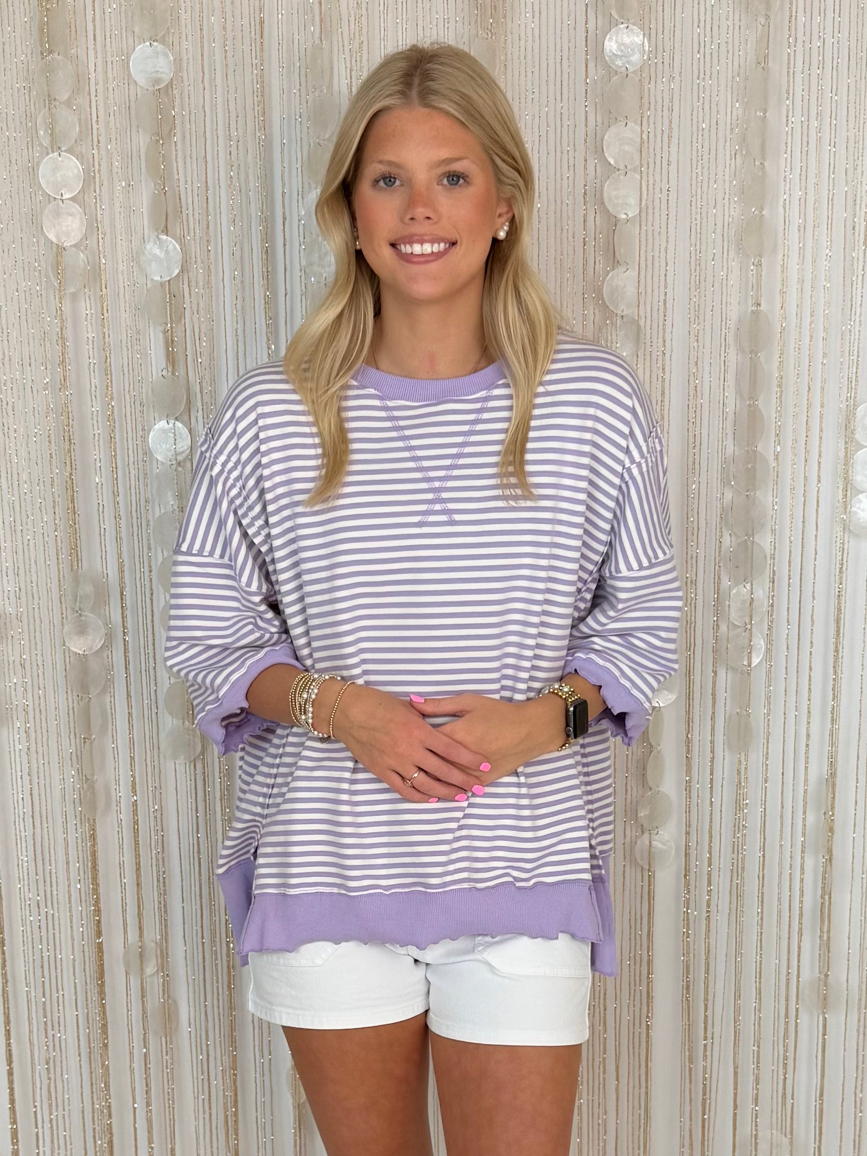 Timeless Style Lt Purple Short Sleeve Sweatshirt-Shop-Womens-Boutique-Clothing