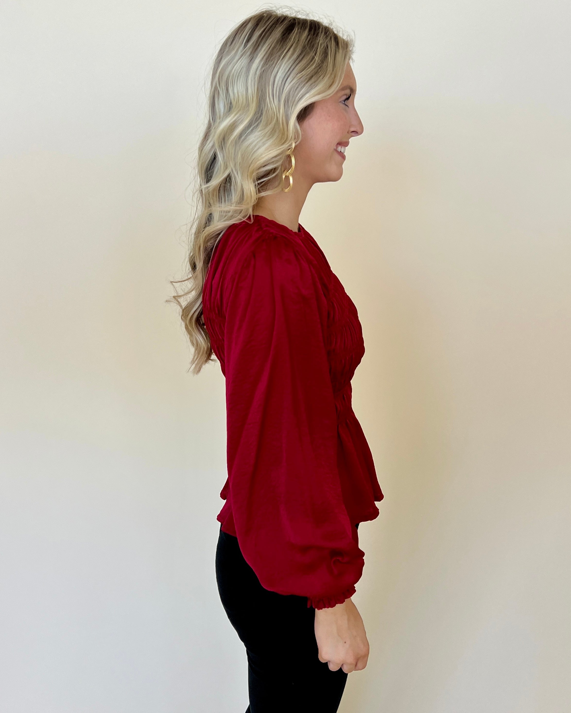 One Last Dance Wine Satin Smocked Top-Shop-Womens-Boutique-Clothing