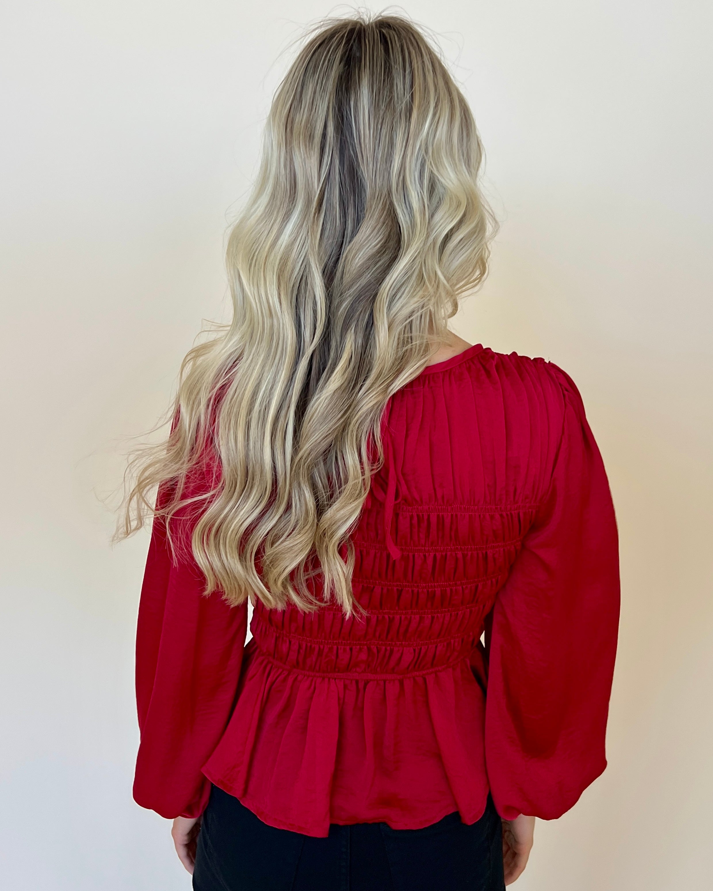 One Last Dance Wine Satin Smocked Top-Shop-Womens-Boutique-Clothing