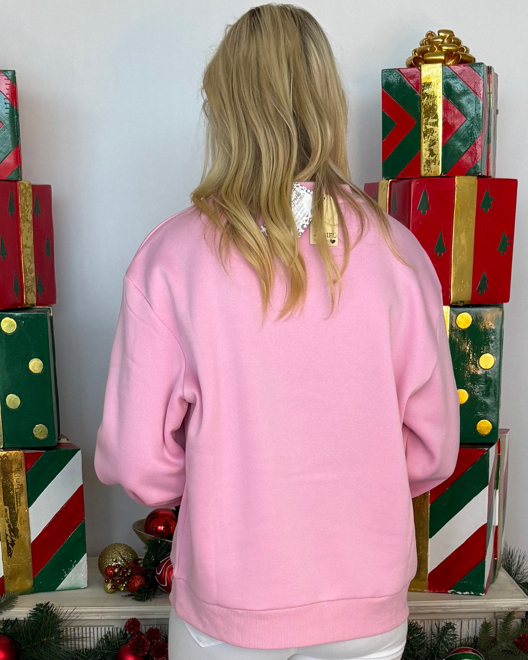 Sleigh Bells Ring Pink Sequin Jingle Sweatshirt-Shop-Womens-Boutique-Clothing