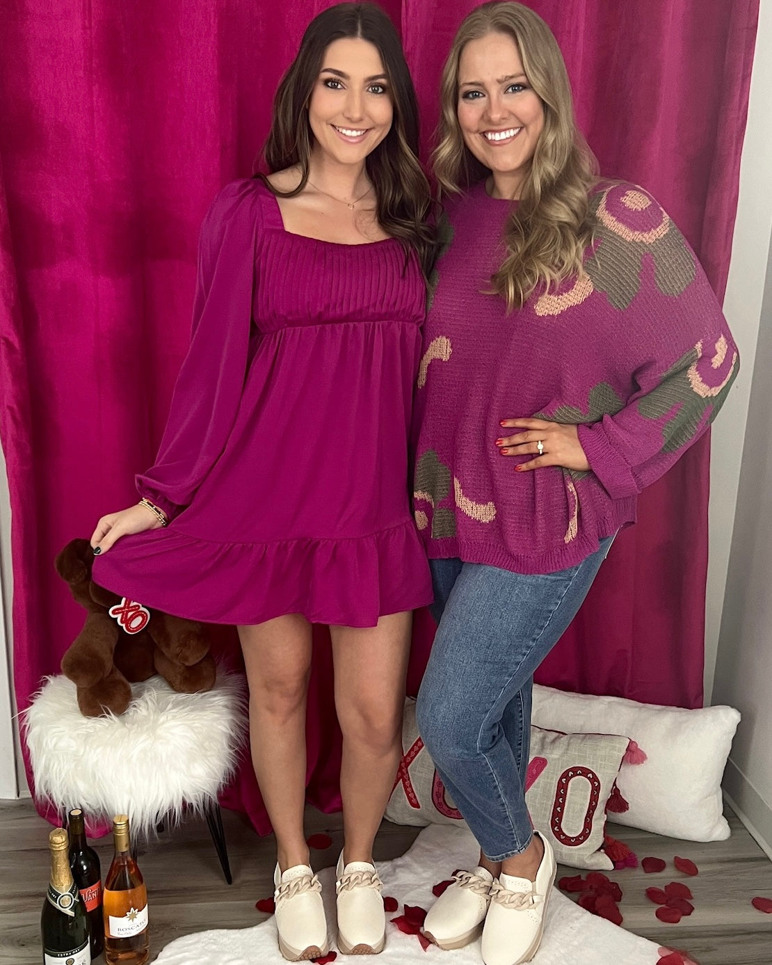 In The Moment Magenta Plus Floral Knit Sweater-Shop-Womens-Boutique-Clothing