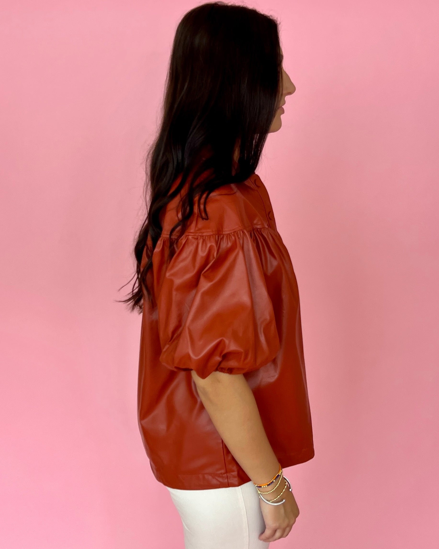 Be The First Cognac Button Down Yoke Top-Shop-Womens-Boutique-Clothing
