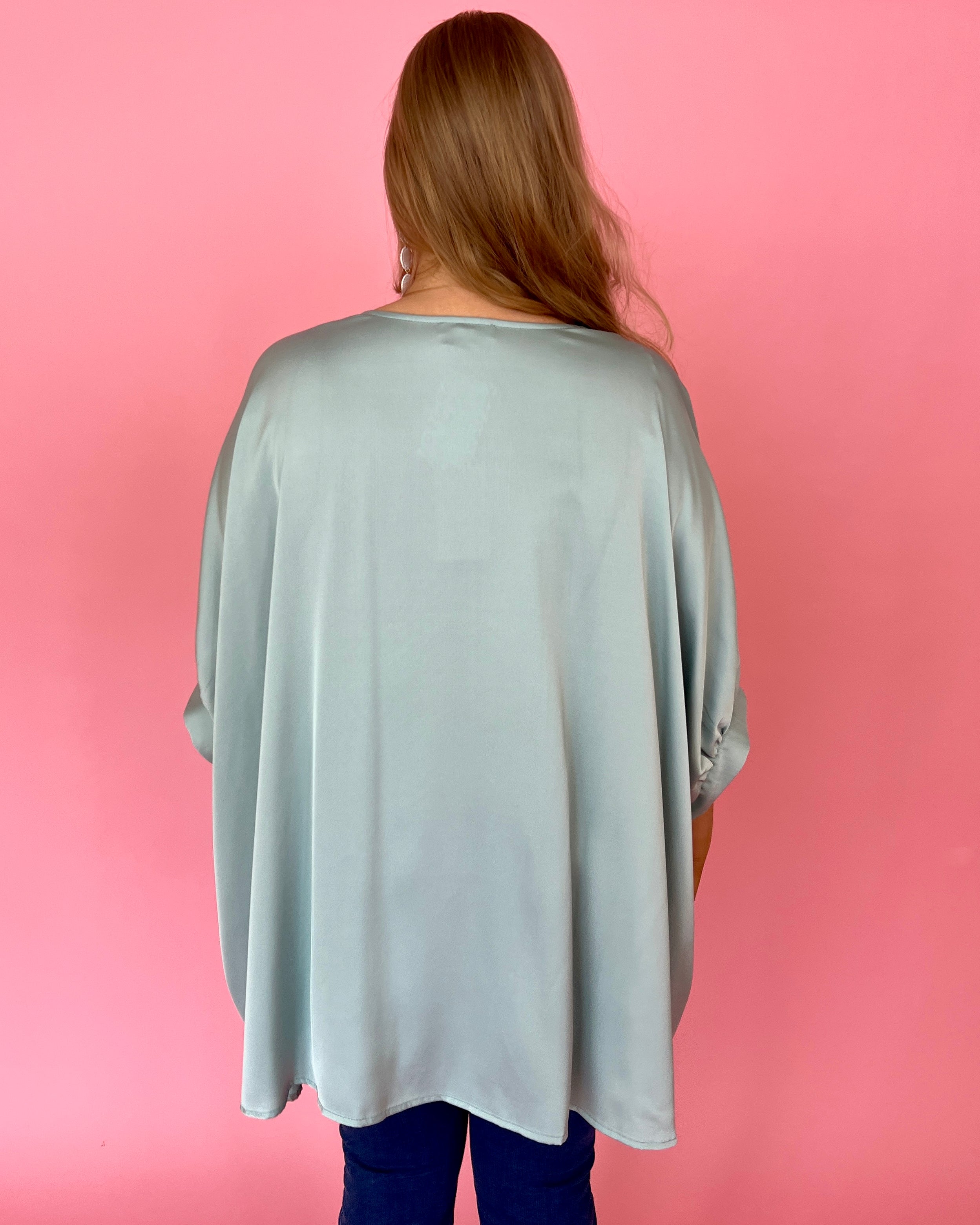 Spring Fling Mint Plus Satin Dolman Sleeve Top-Shop-Womens-Boutique-Clothing