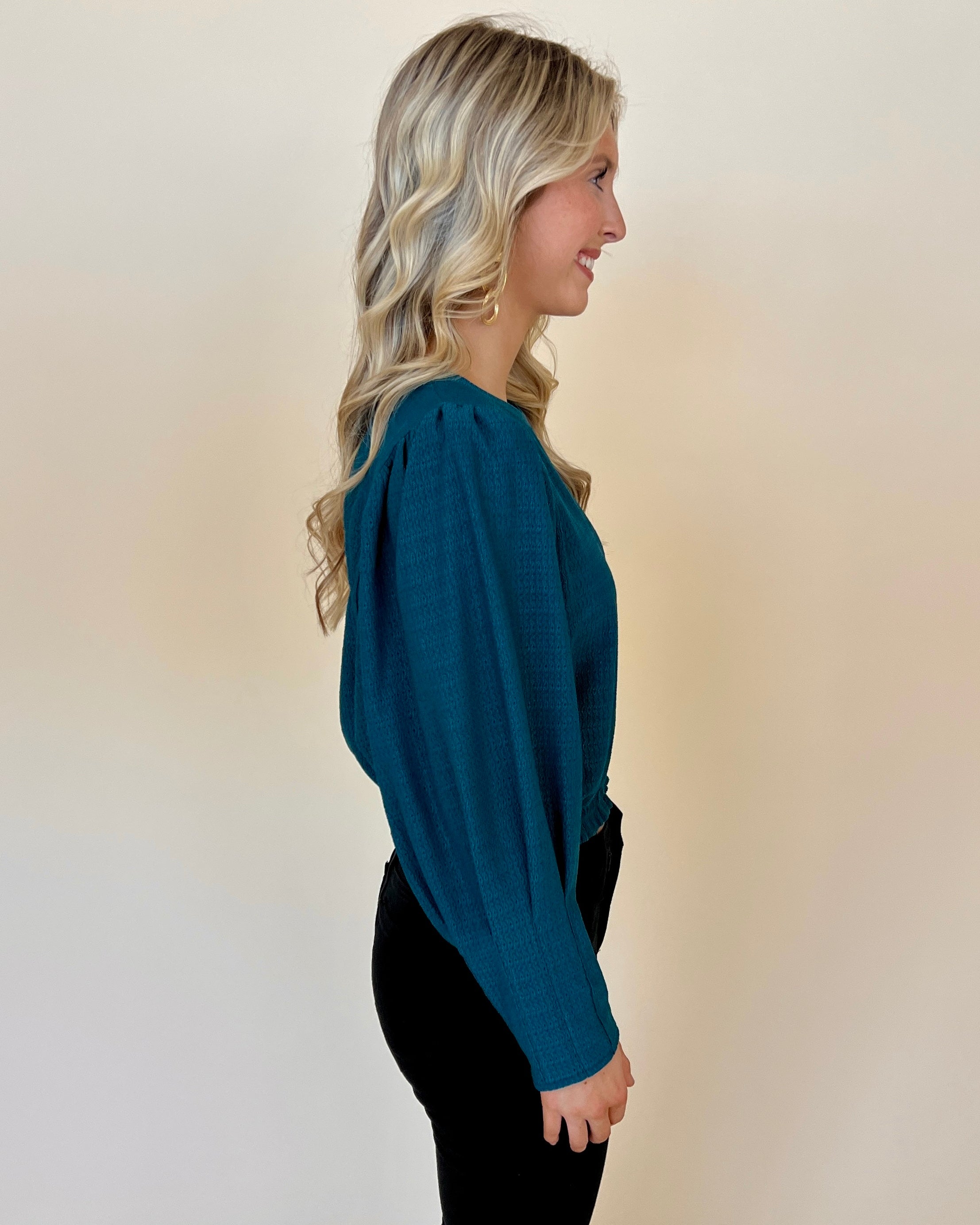 Crushing On You Teal Textured Cutout Crop Top-Shop-Womens-Boutique-Clothing