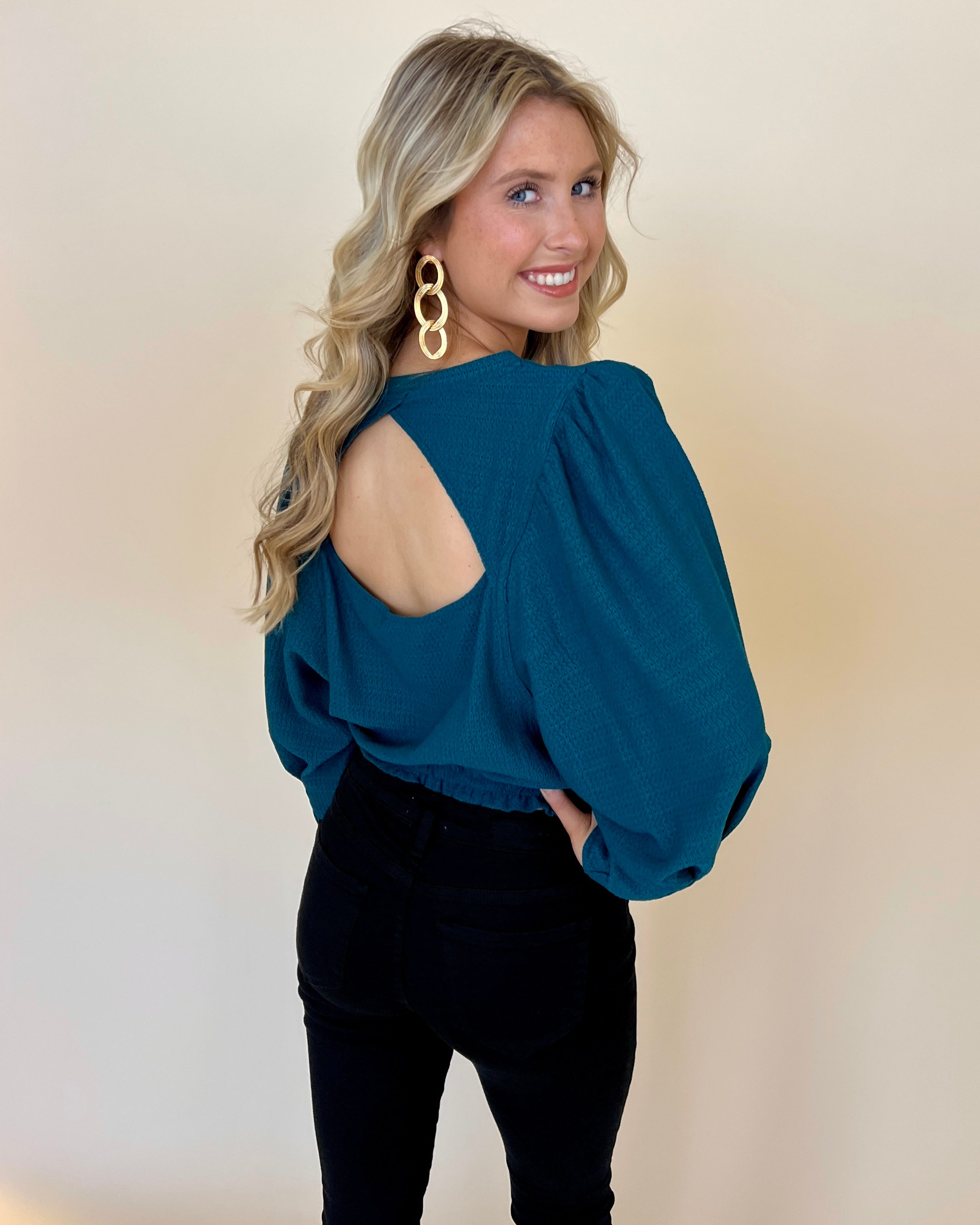 Crushing On You Teal Textured Cutout Crop Top-Shop-Womens-Boutique-Clothing