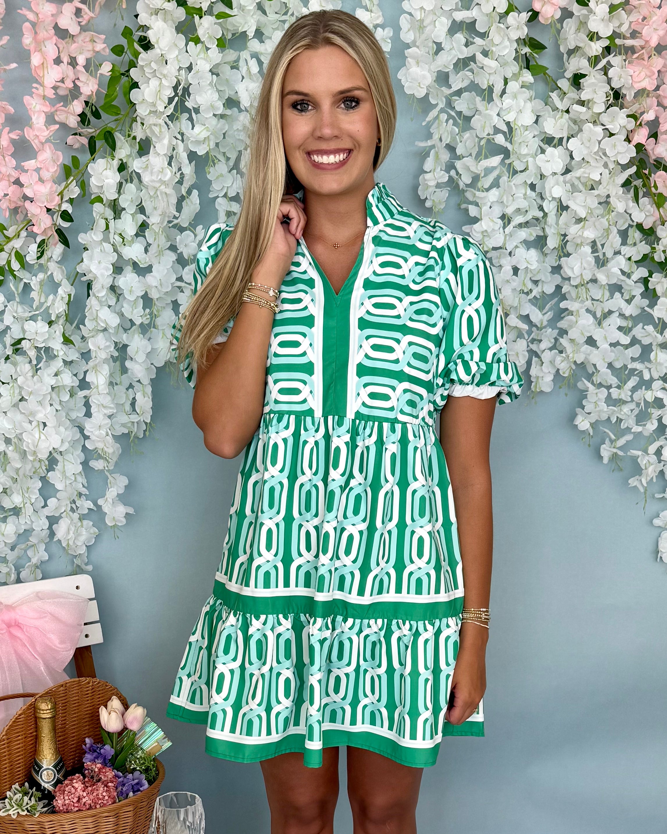 Sail Away Green Abstract Ruffle Dress-Shop-Womens-Boutique-Clothing