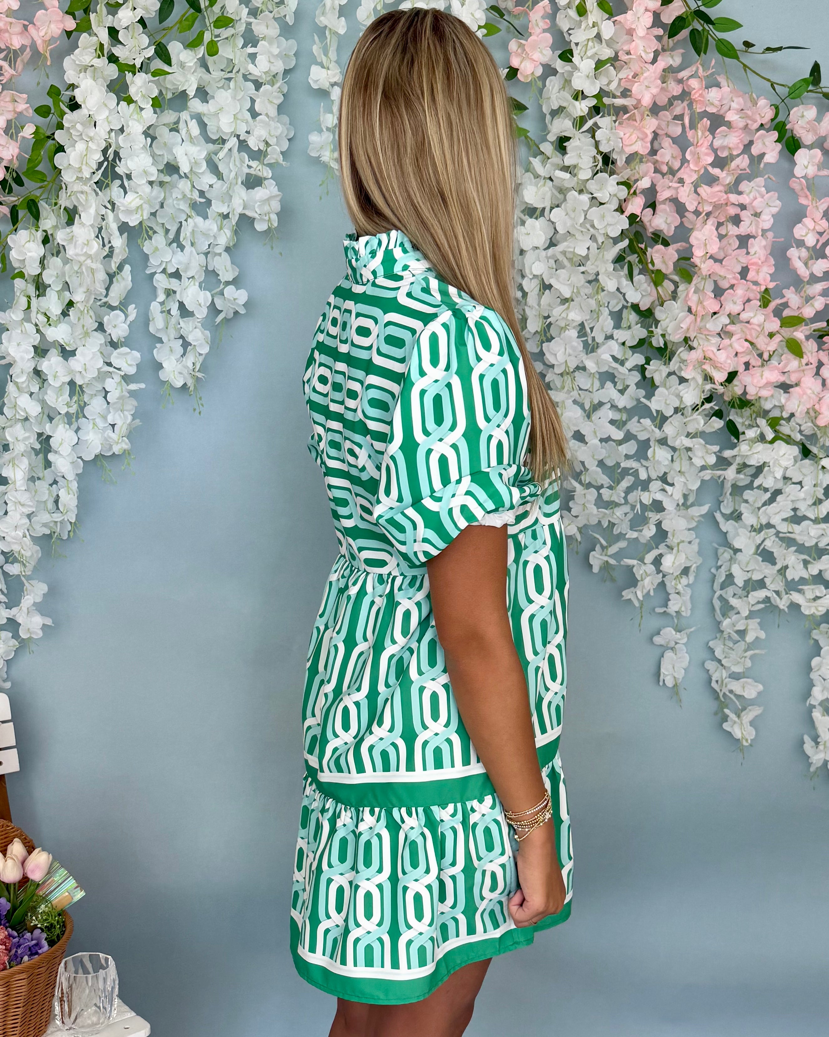 Sail Away Green Abstract Ruffle Dress-Shop-Womens-Boutique-Clothing