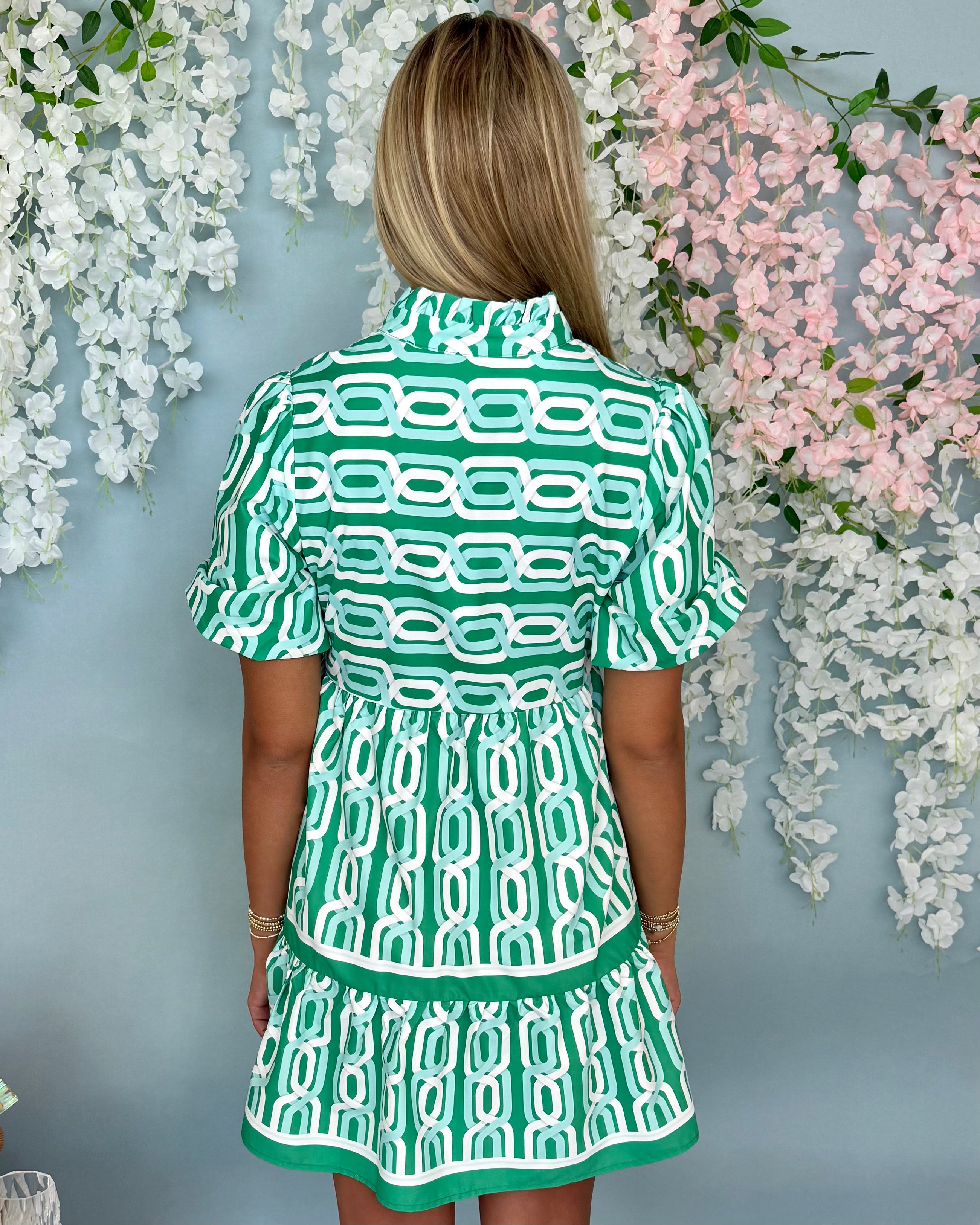 Sail Away Green Abstract Ruffle Dress-Shop-Womens-Boutique-Clothing