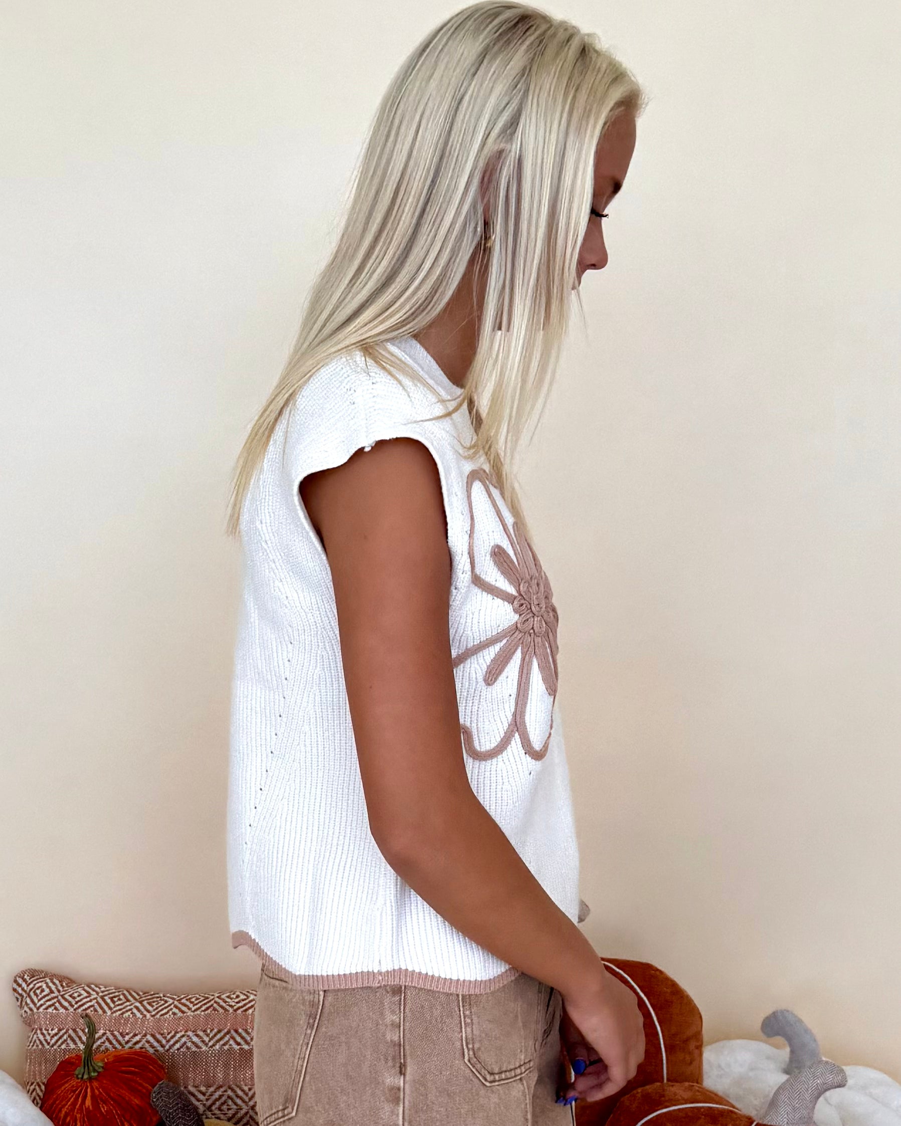 Subtle Detail Taupe Floral Scallop Sweater-Shop-Womens-Boutique-Clothing