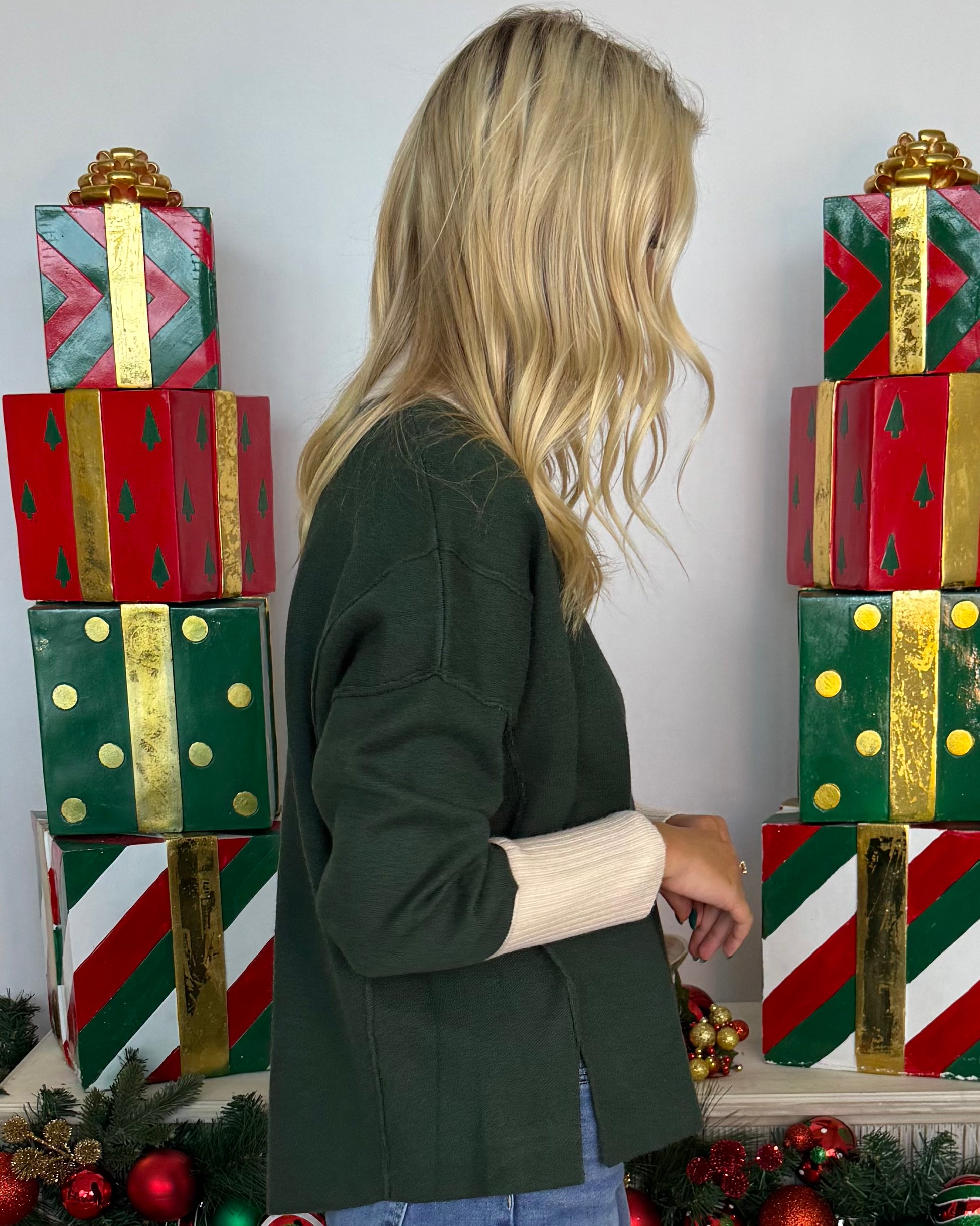 Charming Views H Green Contrast Ribbed Sweater-Shop-Womens-Boutique-Clothing