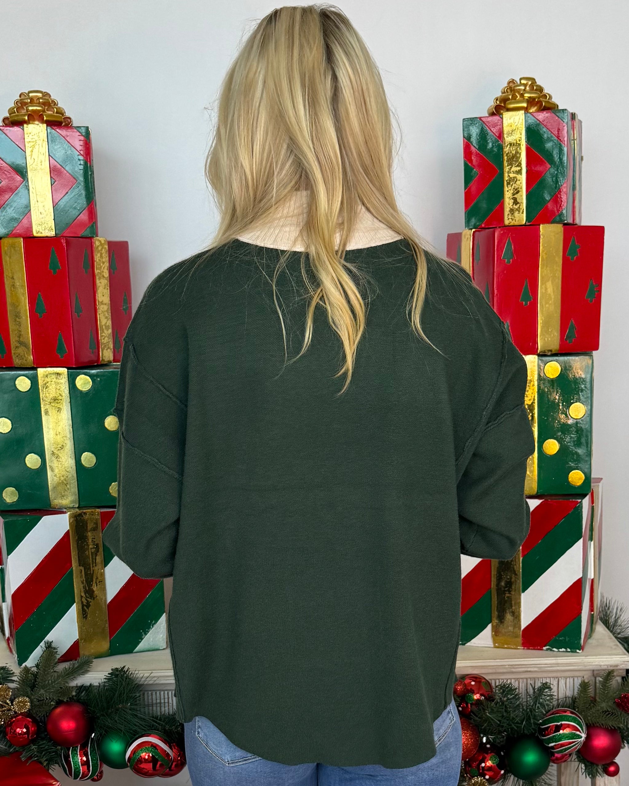 Charming Views H Green Contrast Ribbed Sweater-Shop-Womens-Boutique-Clothing